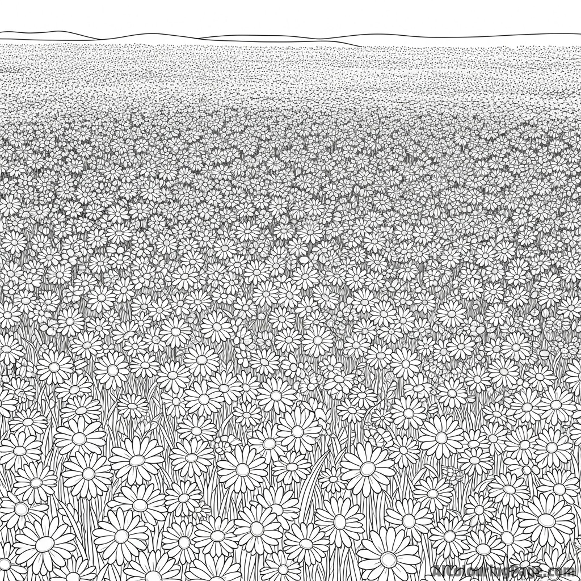 A meadow carpeted in daisies, aerial view, wide expanse.