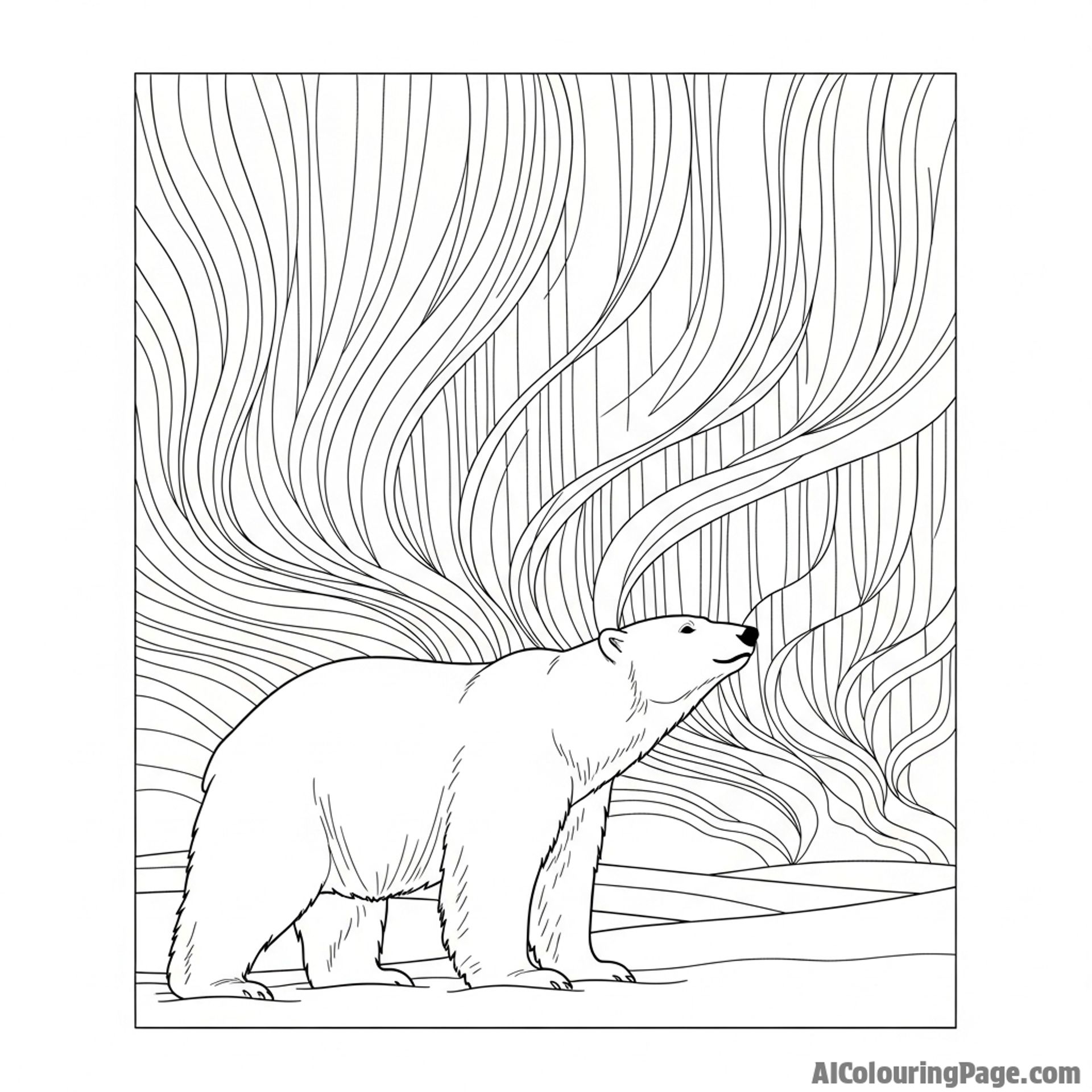 A polar bear silhouetted against the ethereal glow of the aurora borealis.