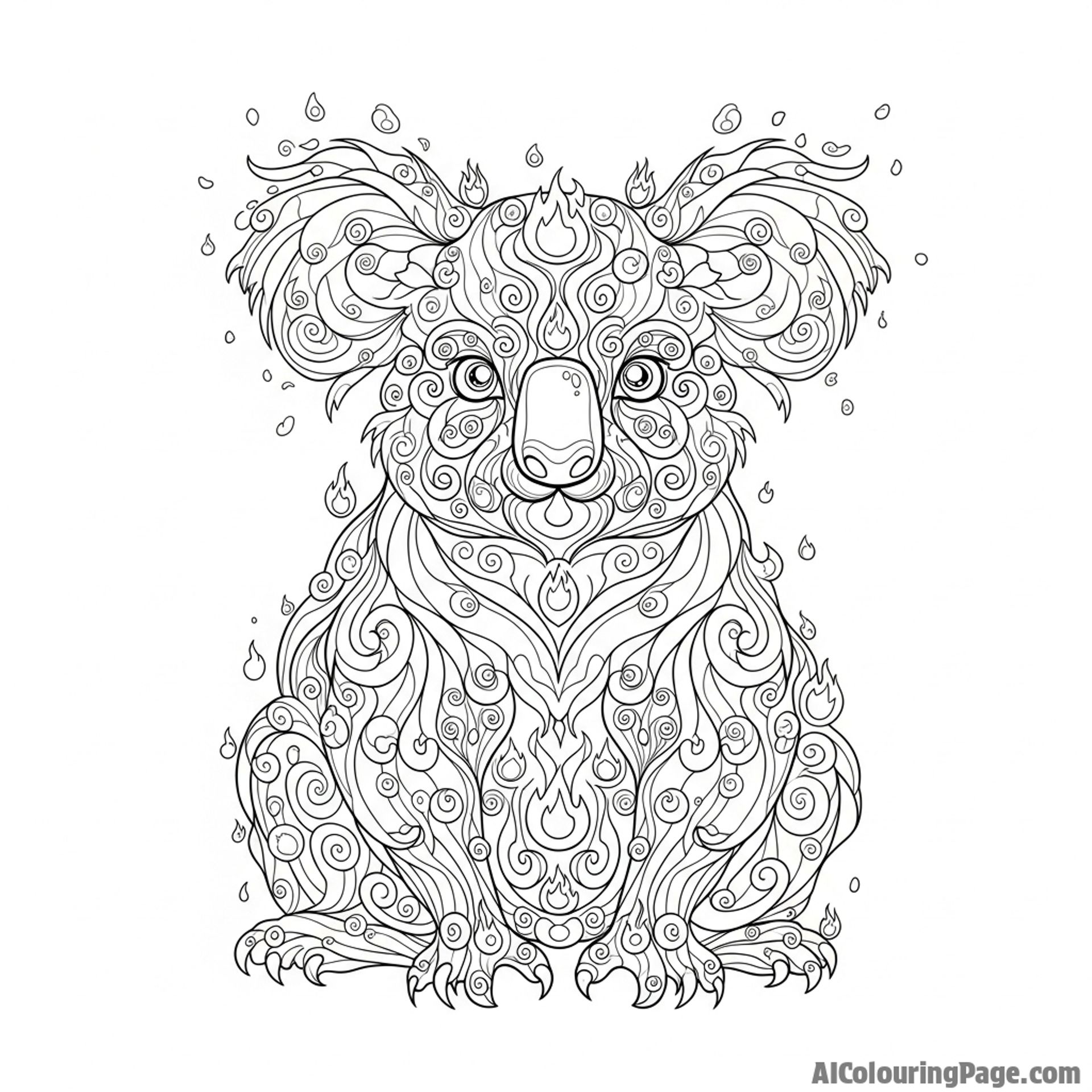 A fantastical koala made of swirling smoke and glowing embers.