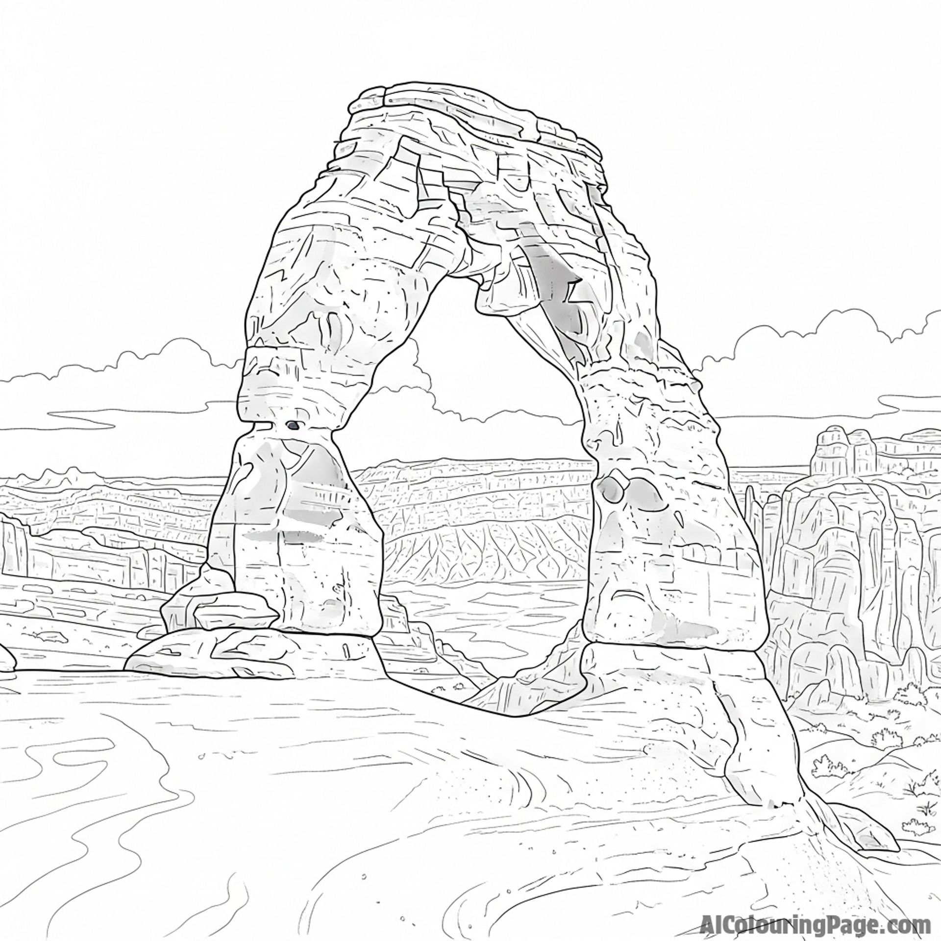 Massive rock arch, gravity defying, desert vista.