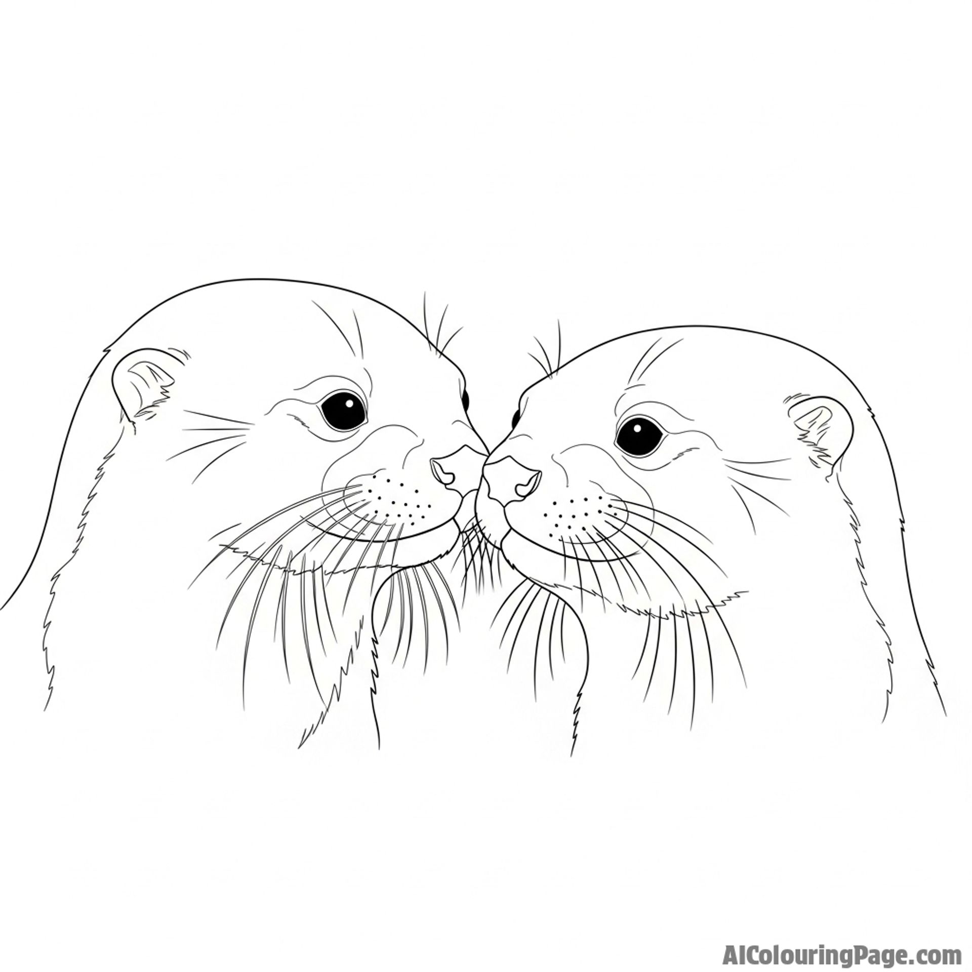 A close-up of two otters gently touching noses.