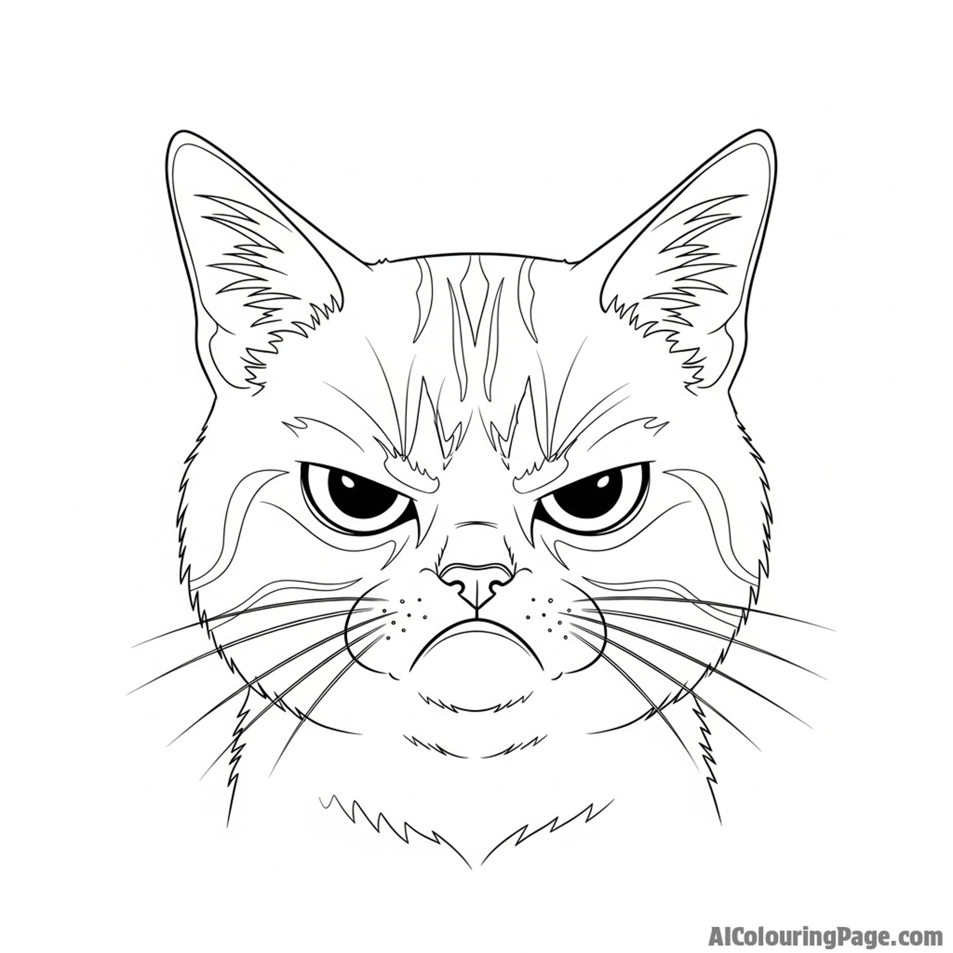 A portrait of a cat with an exceptionally grumpy expression.