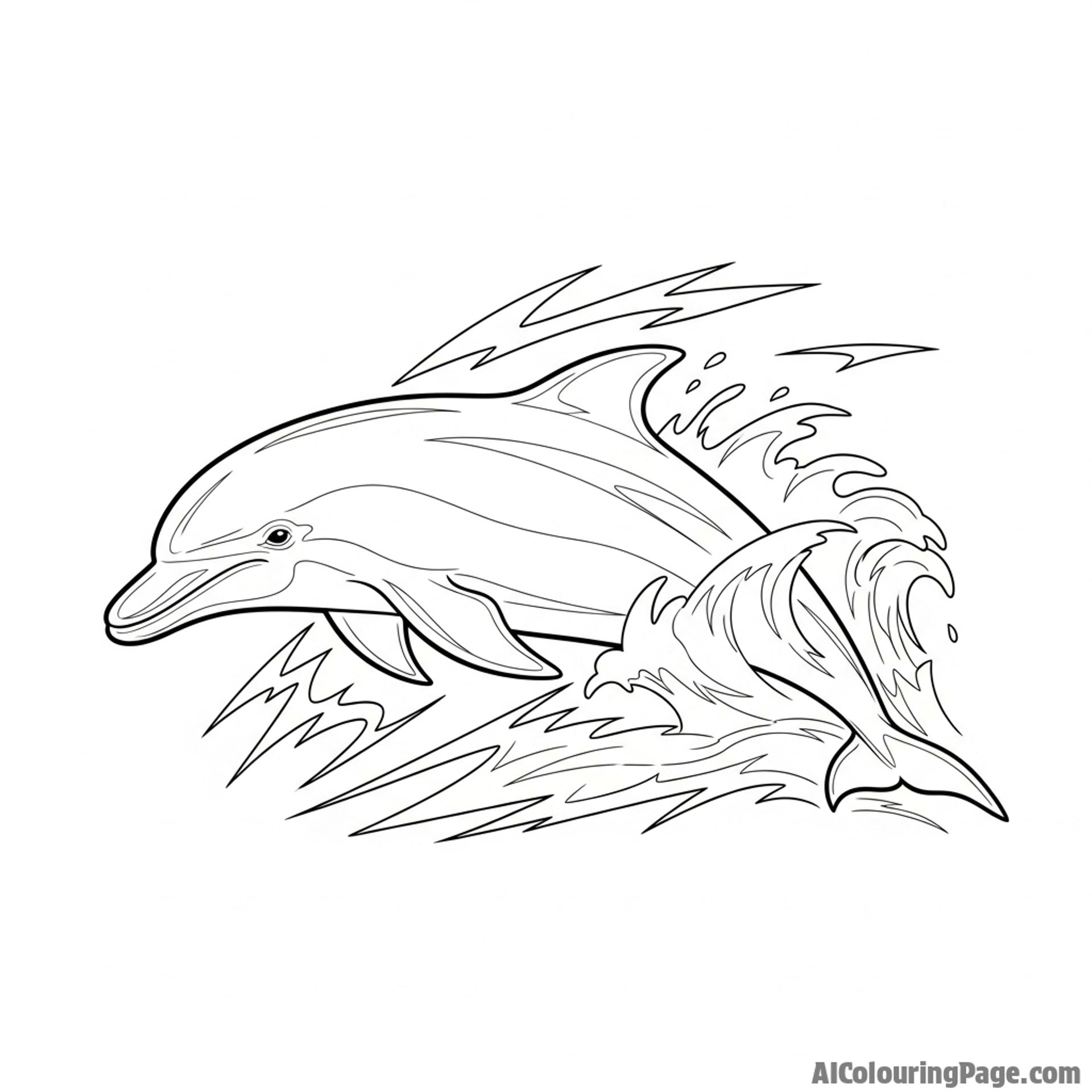 The streamlined shape of a dolphin cutting through turbulent, stormy waters.