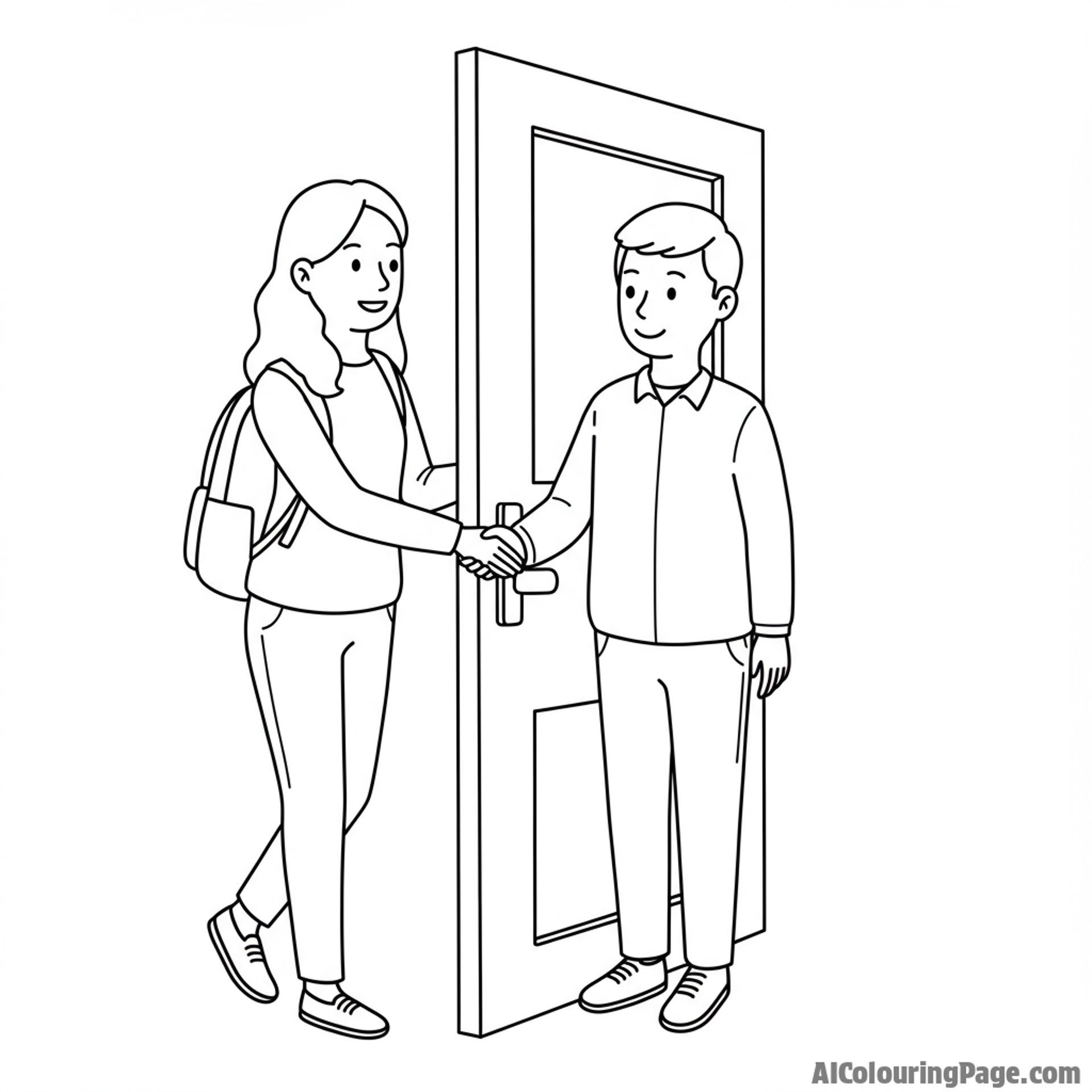 A teacher greeting their students at the door with a warm smile.