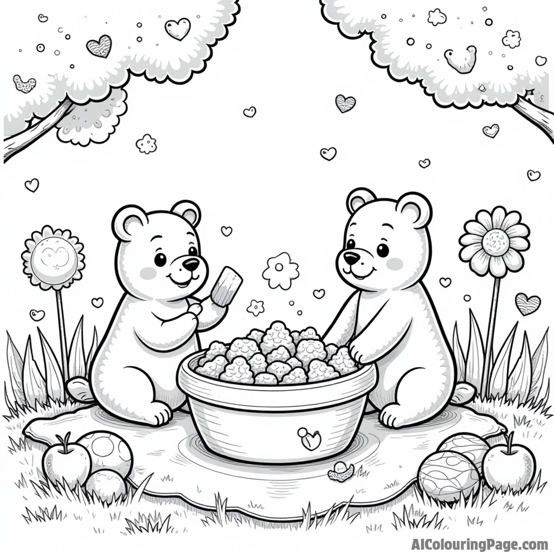 A playful scene featuring a candy-themed picnic with gummy bears, licorice sticks, and chocolate-covered fruits for kids to enjoy.