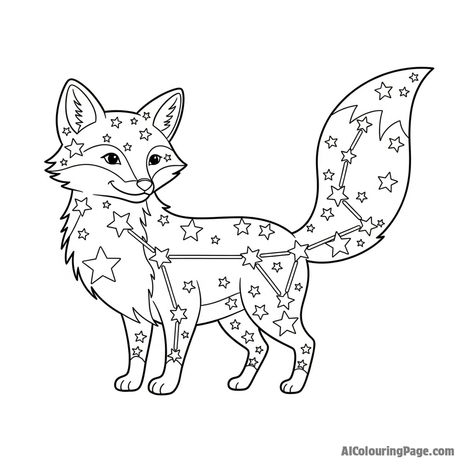 A fox as a constellation, its form made of bright, interconnected stars.