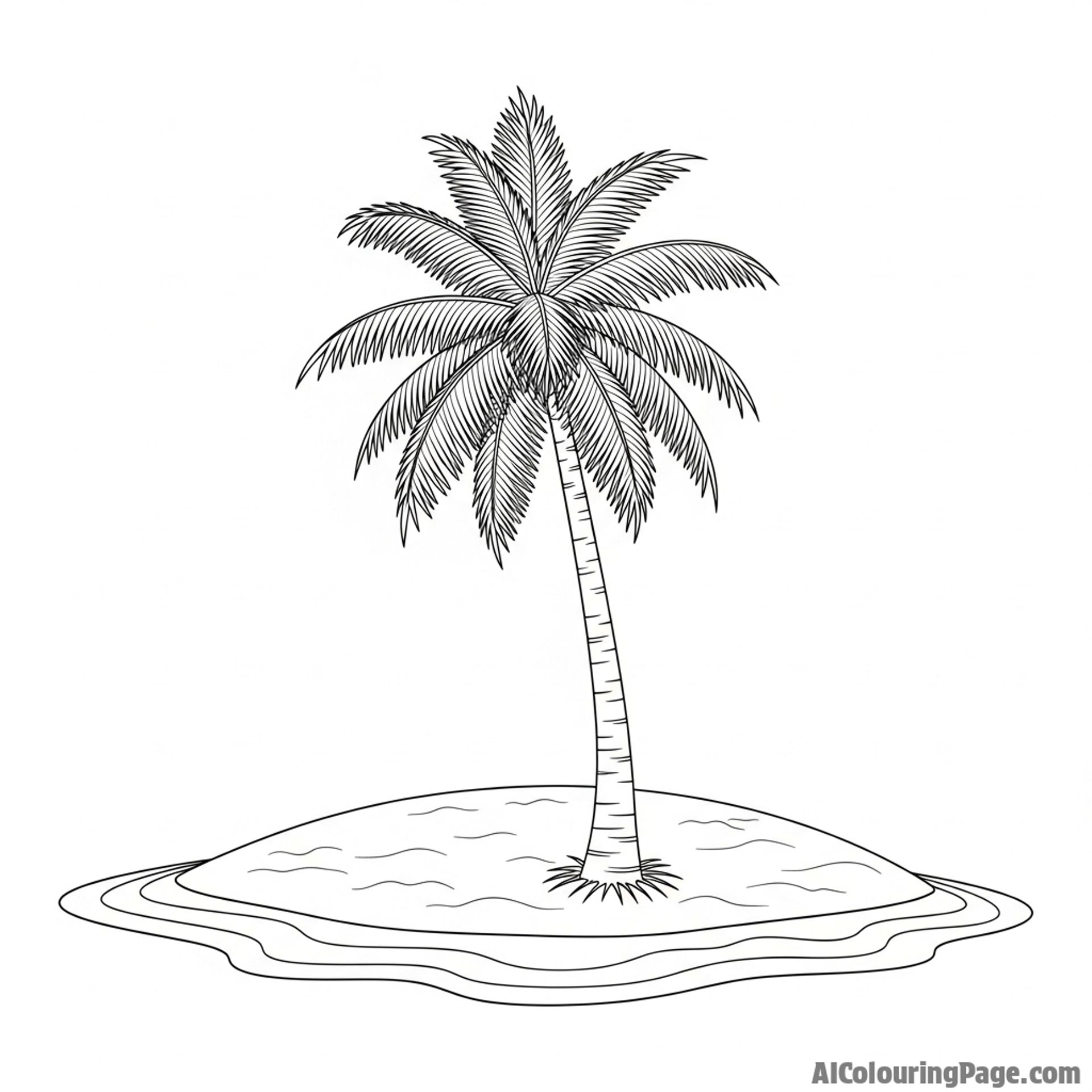 A deserted island with a single coconut tree.