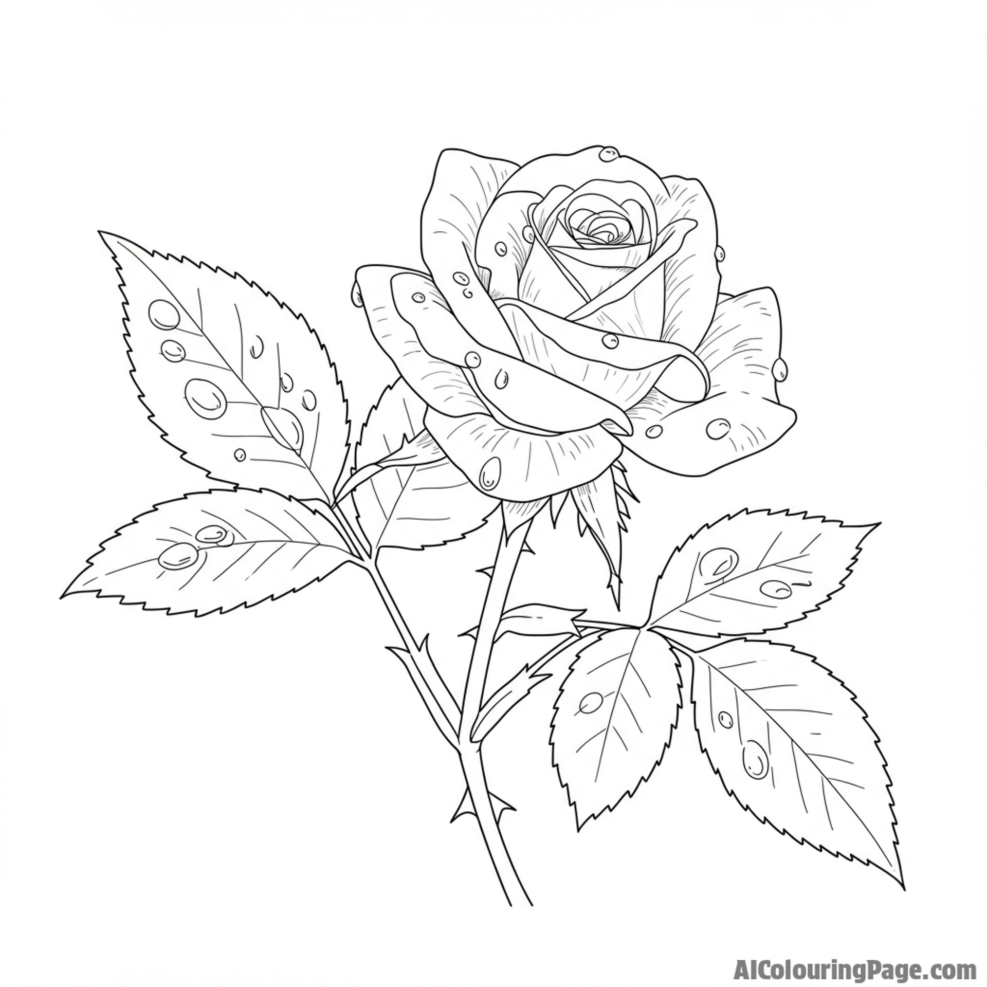 Raindrops clinging to the delicate petals of a budding rose.