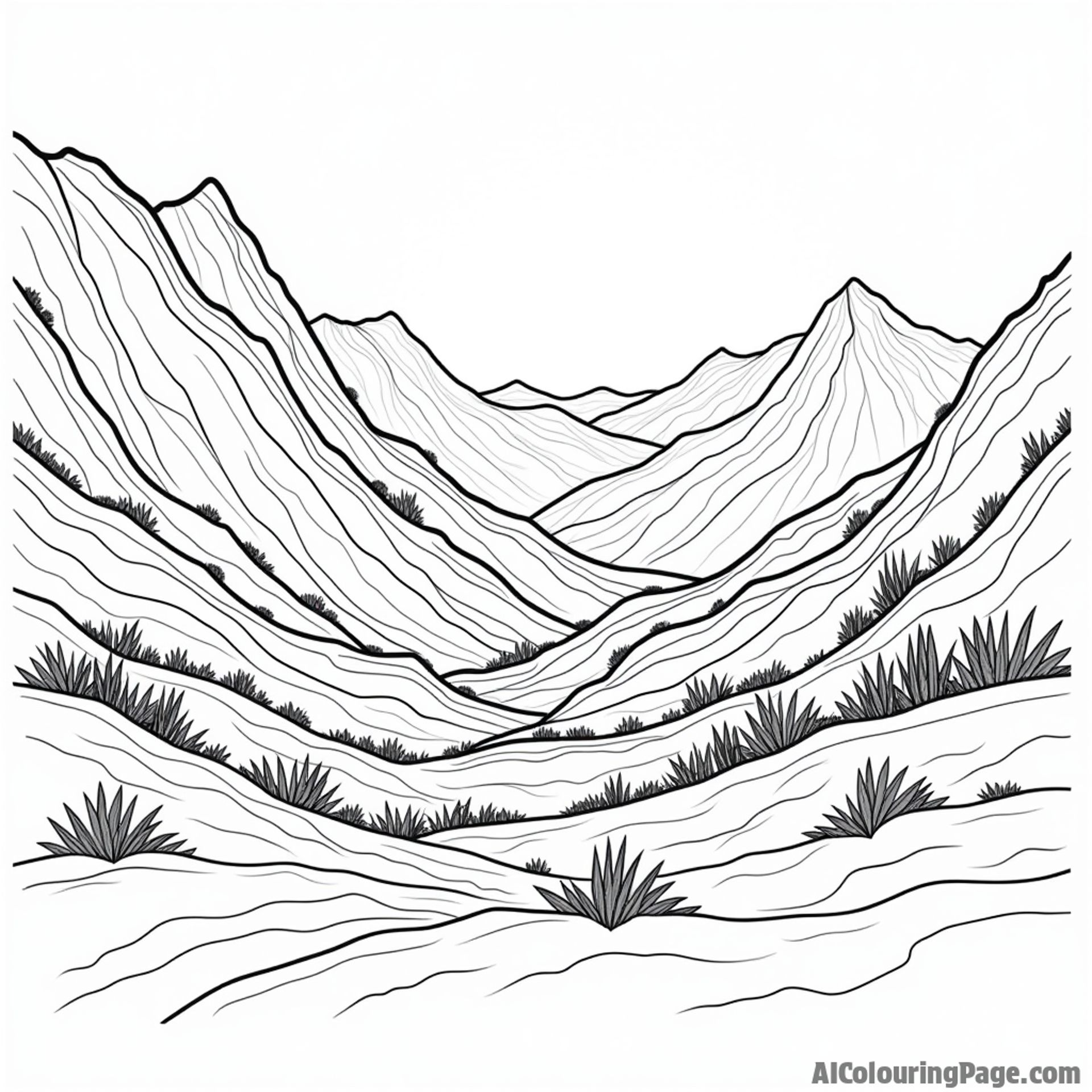 A desolate, rocky mountain landscape with sparse vegetation.