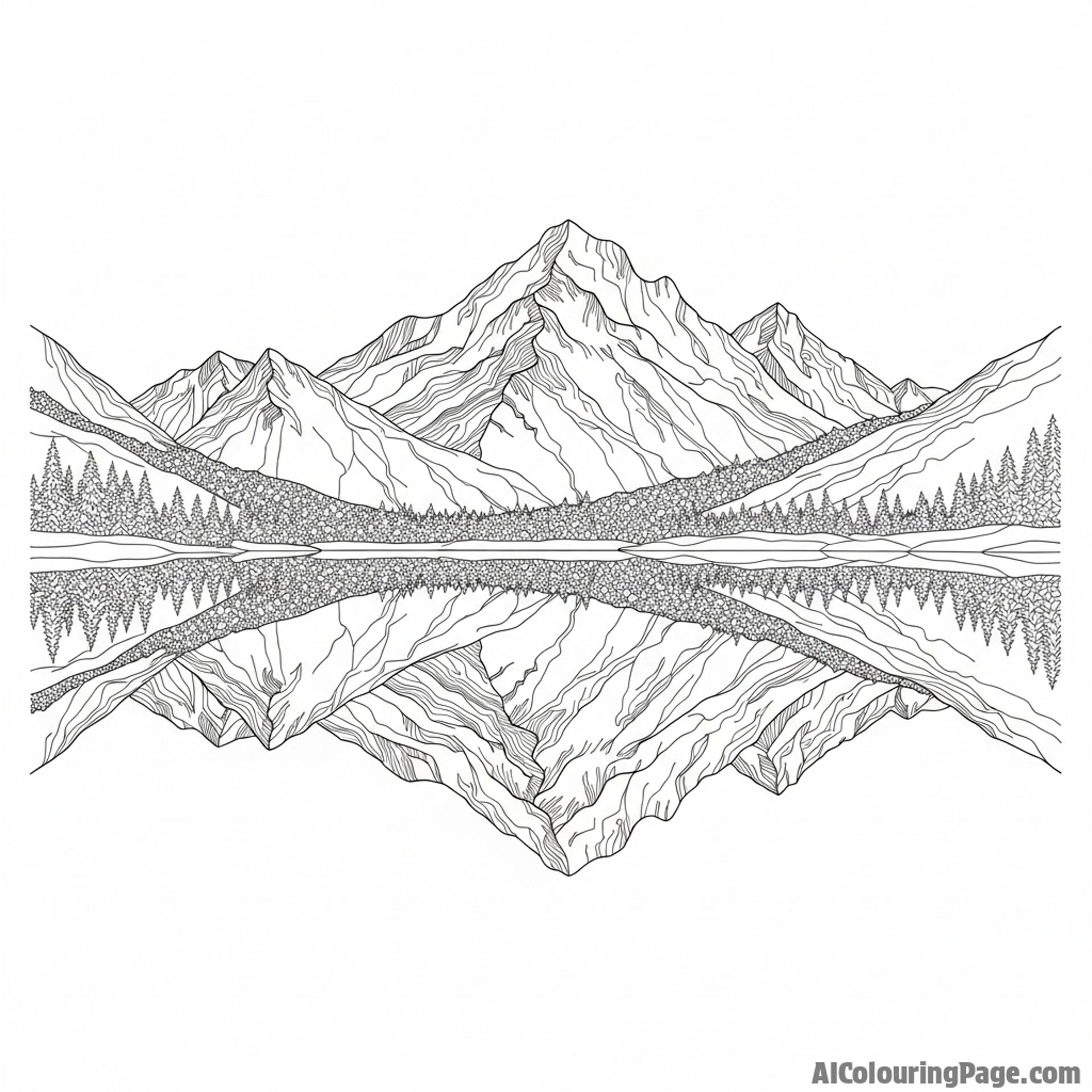 Snowy mountain range reflected in a glassy lake, a sense of tranquility.