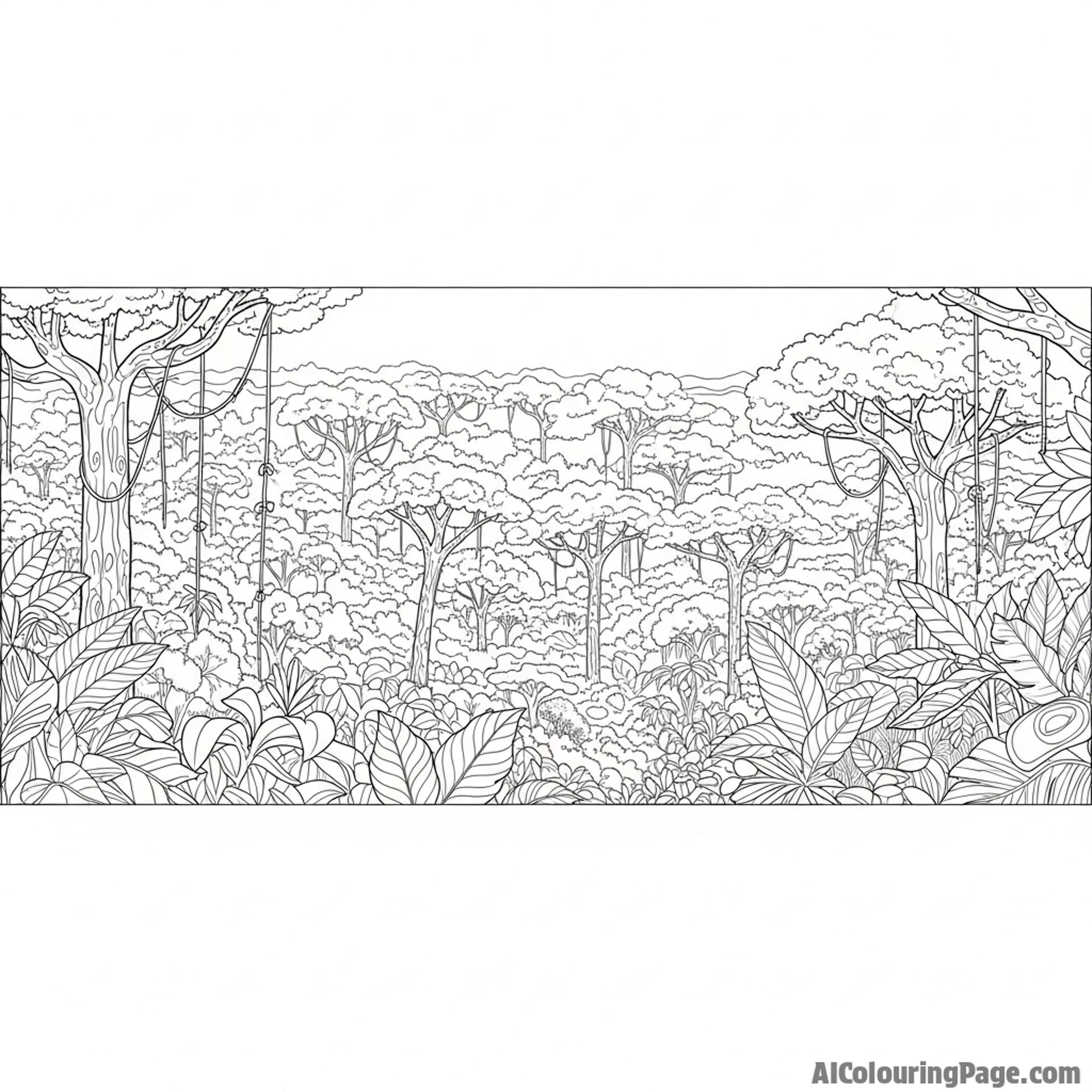 A panorama of the rainforest stretching as far as the eye can see, a sea of green.