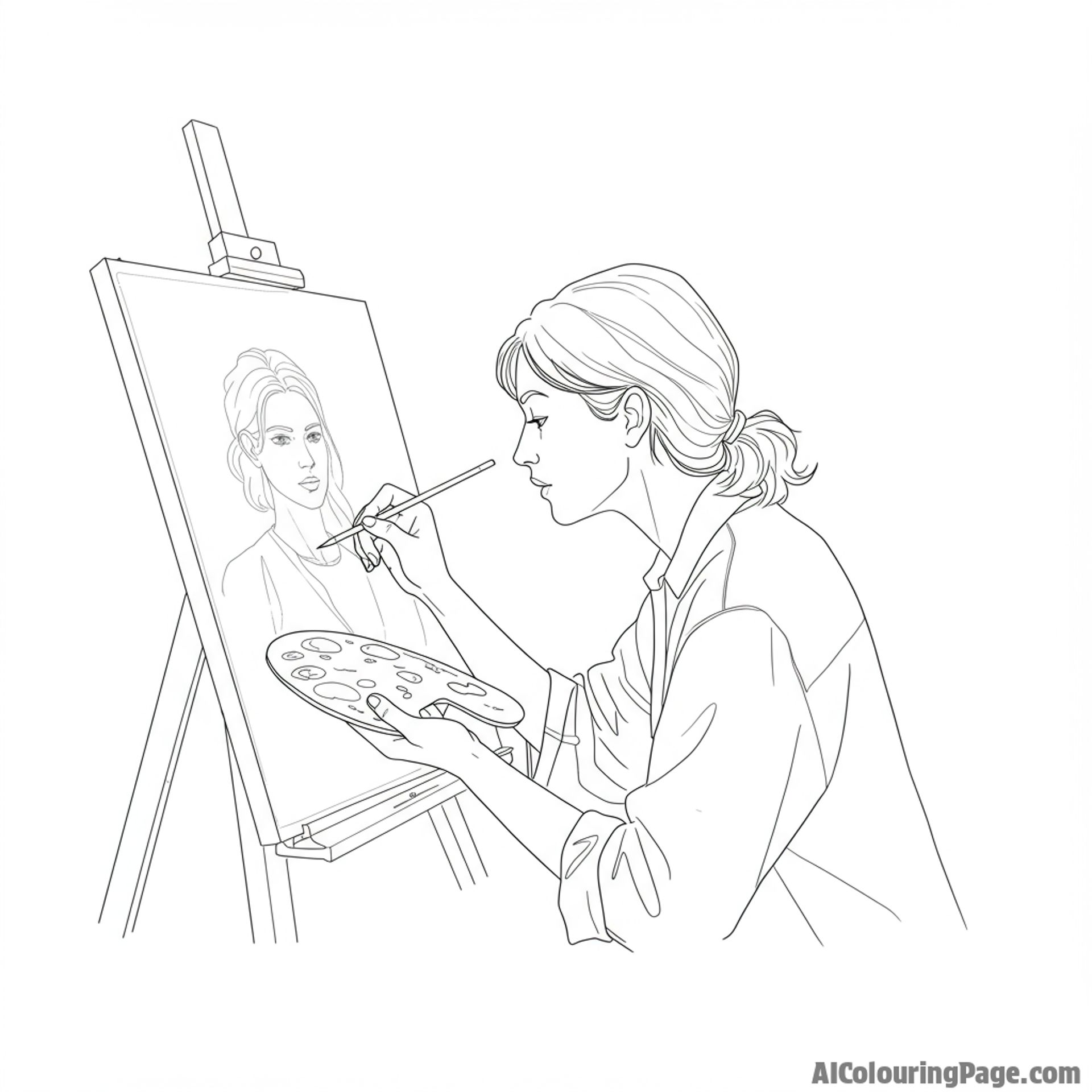An artist sketching in a studio bathed in natural light.