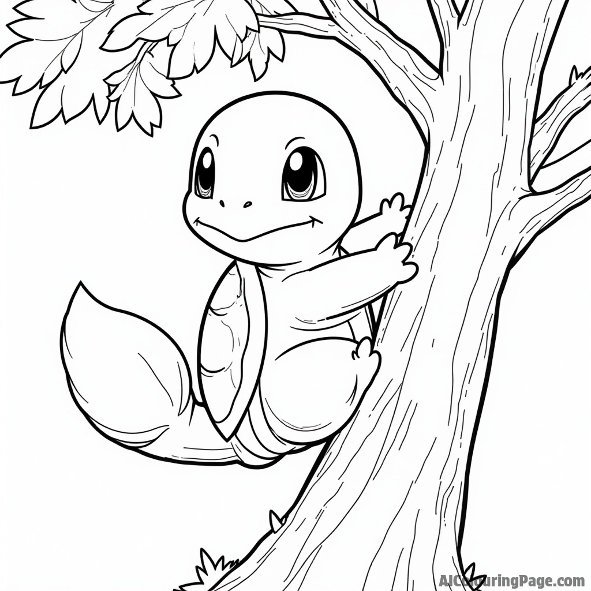 Squirtle climbing a tree