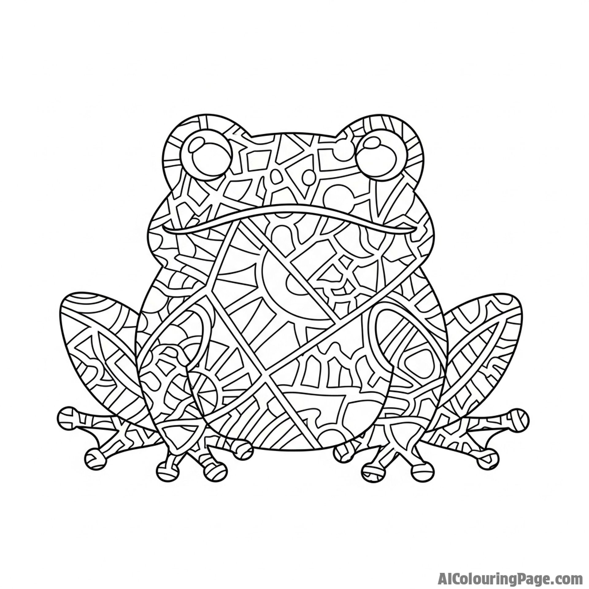A ceramic mosaic depicting a stylized frog.
