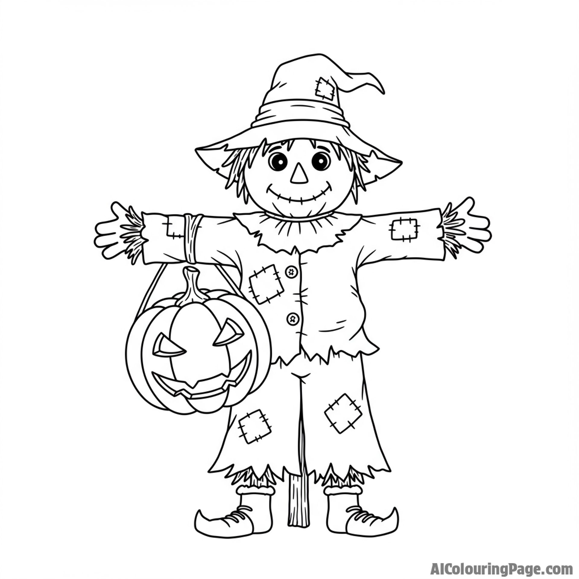A scarecrow holding a heart instead of a pumpkin.
