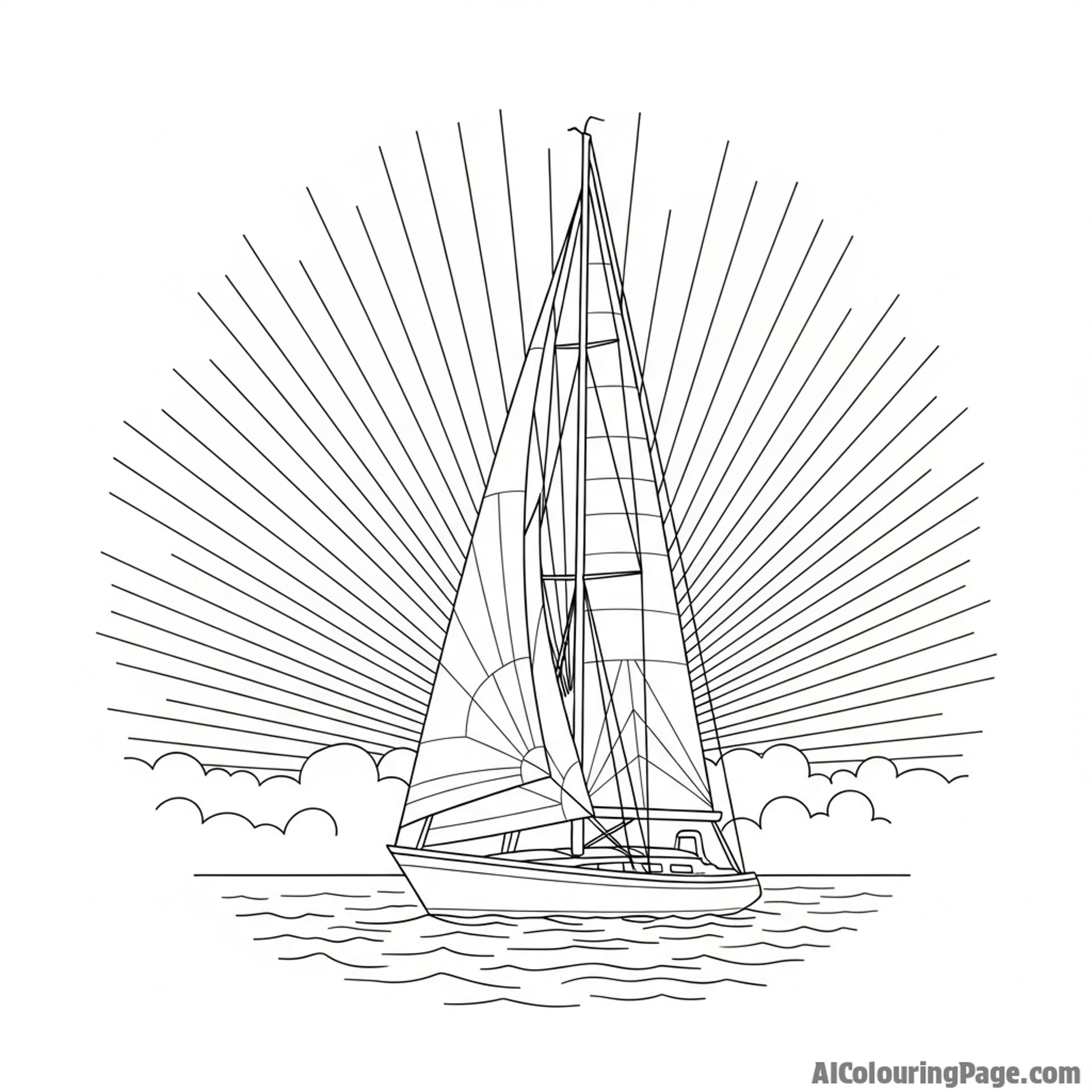 Sunset through the sails of a sailboat.