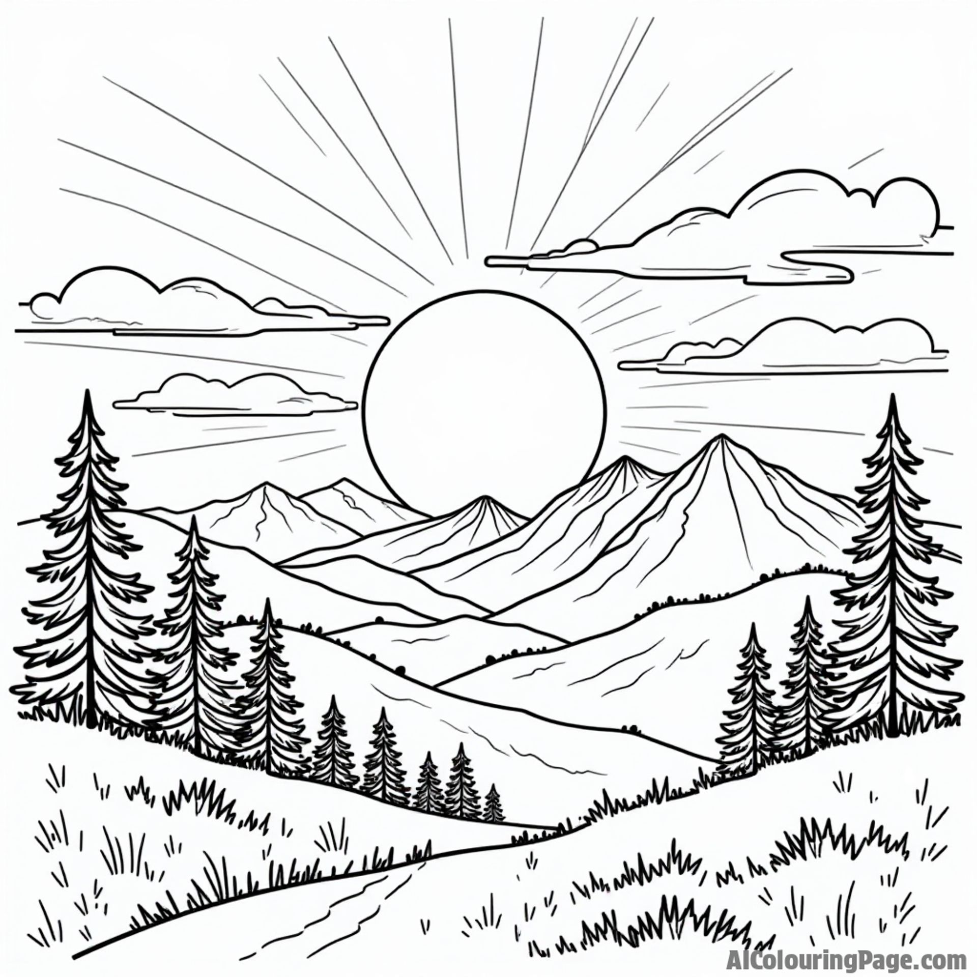 An iconic South Dakota sunset behind the Black Hills, with silhouettes of trees and mountains, inviting creativity for young artists.
