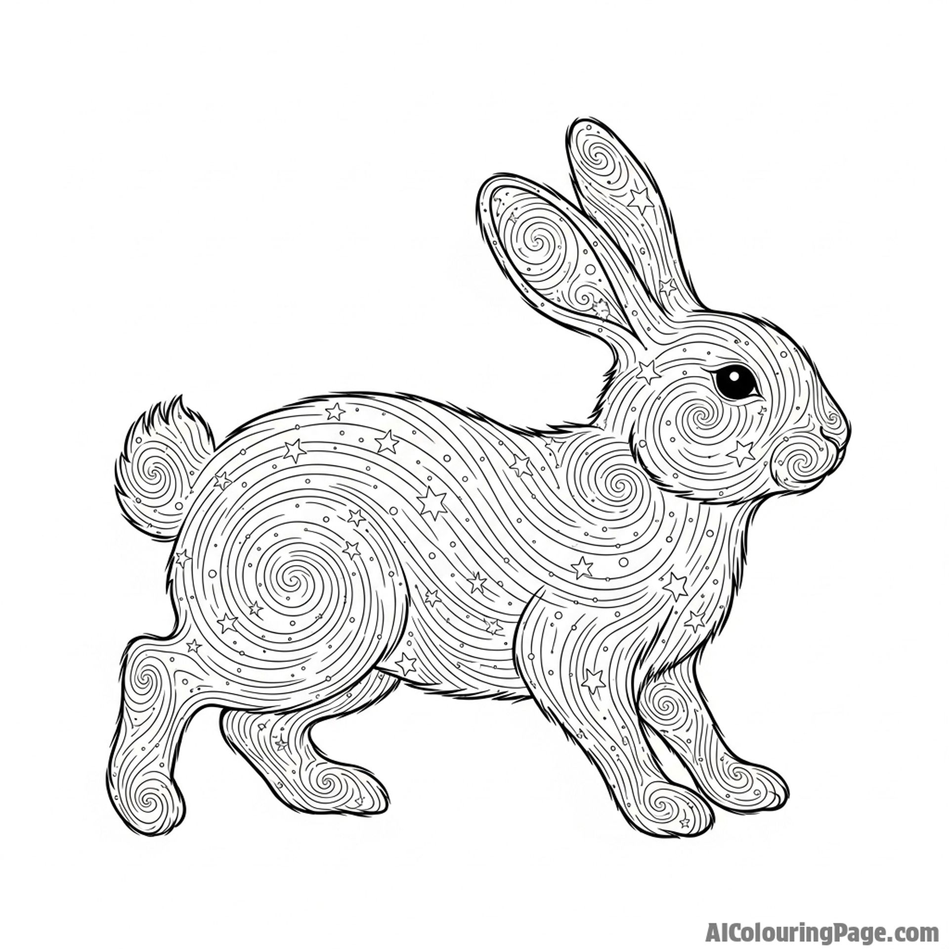 A rabbit made entirely of swirling stardust and nebulae.