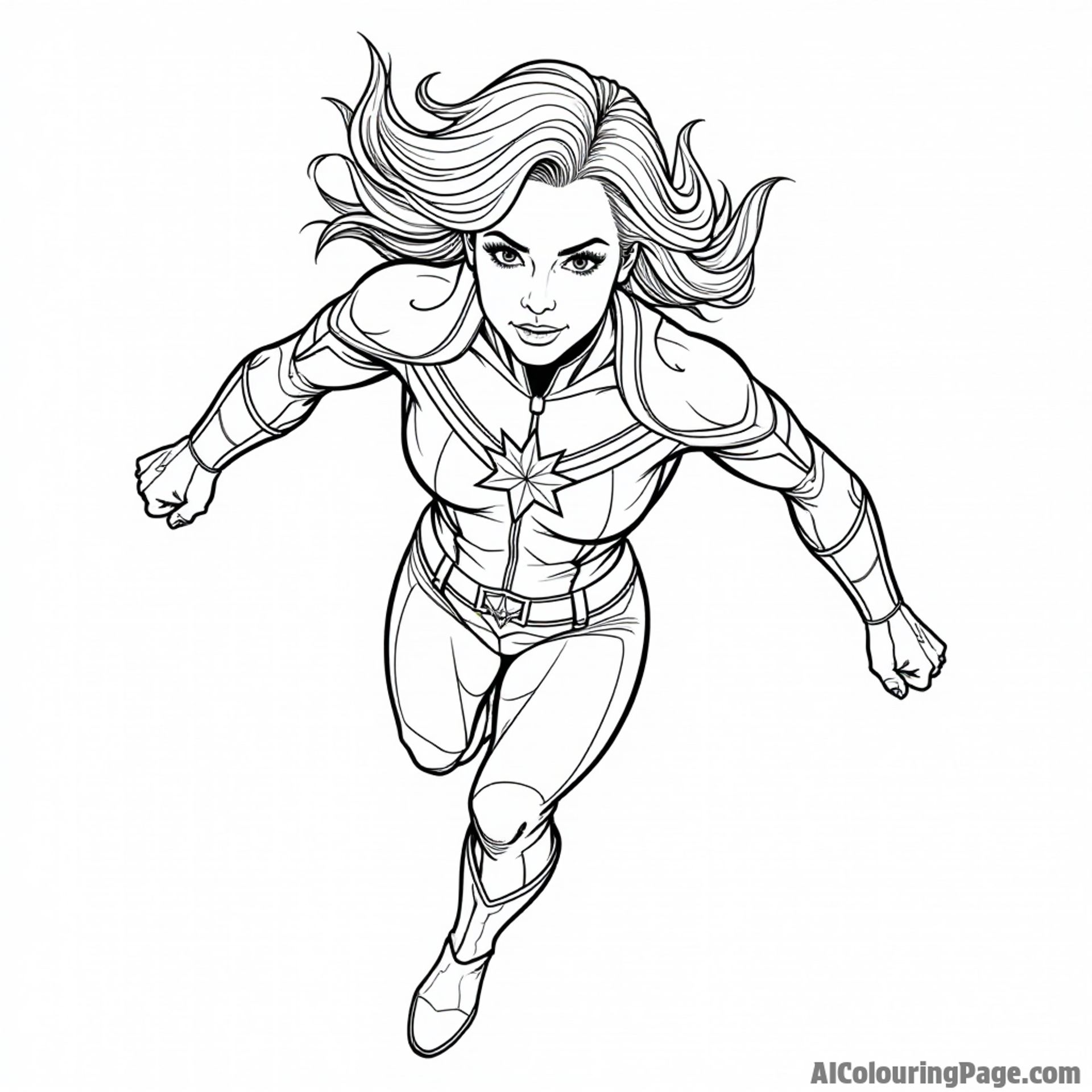 Captain Marvel flying through space