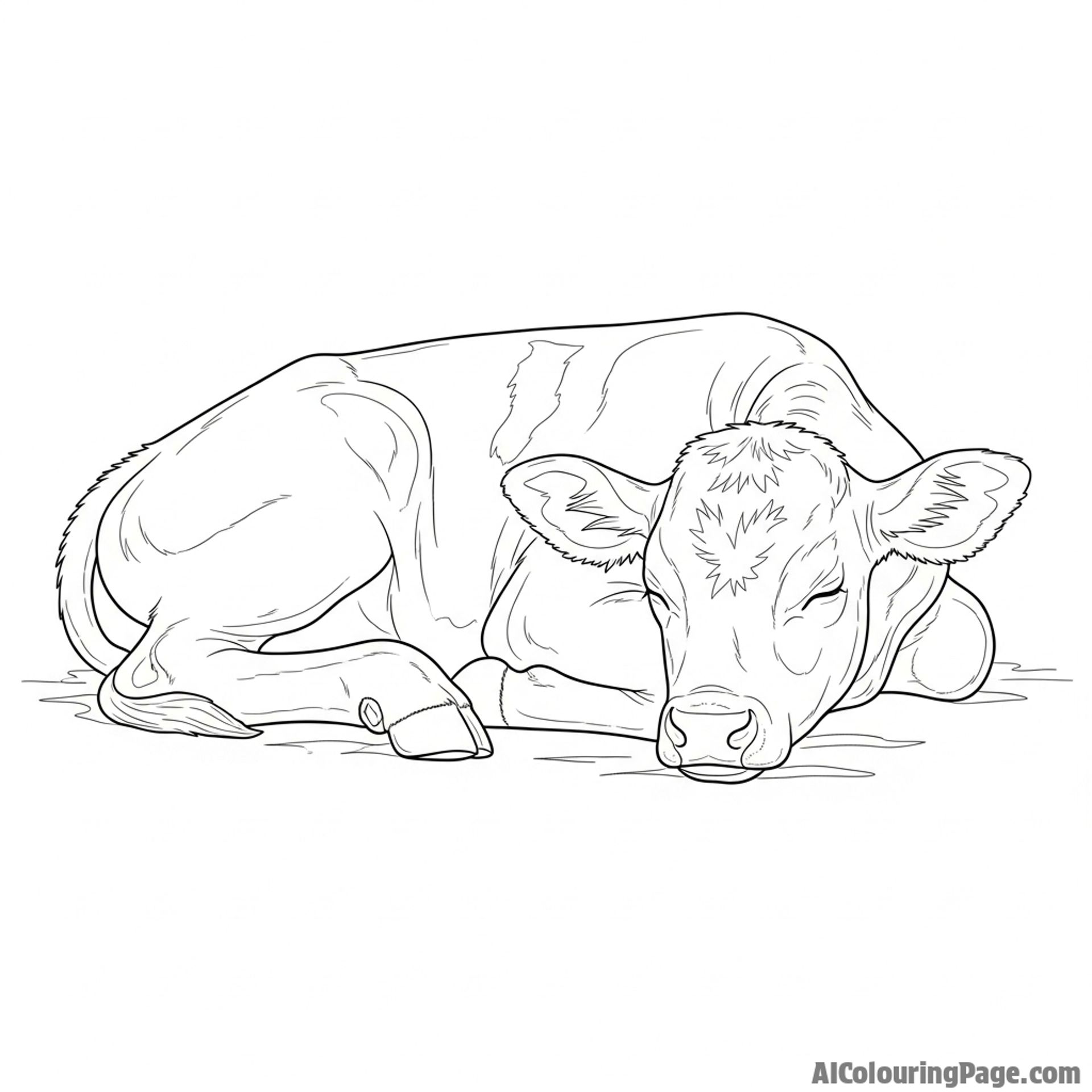 A charcoal sketch of a sleeping calf, emphasizing soft textures and shadows.