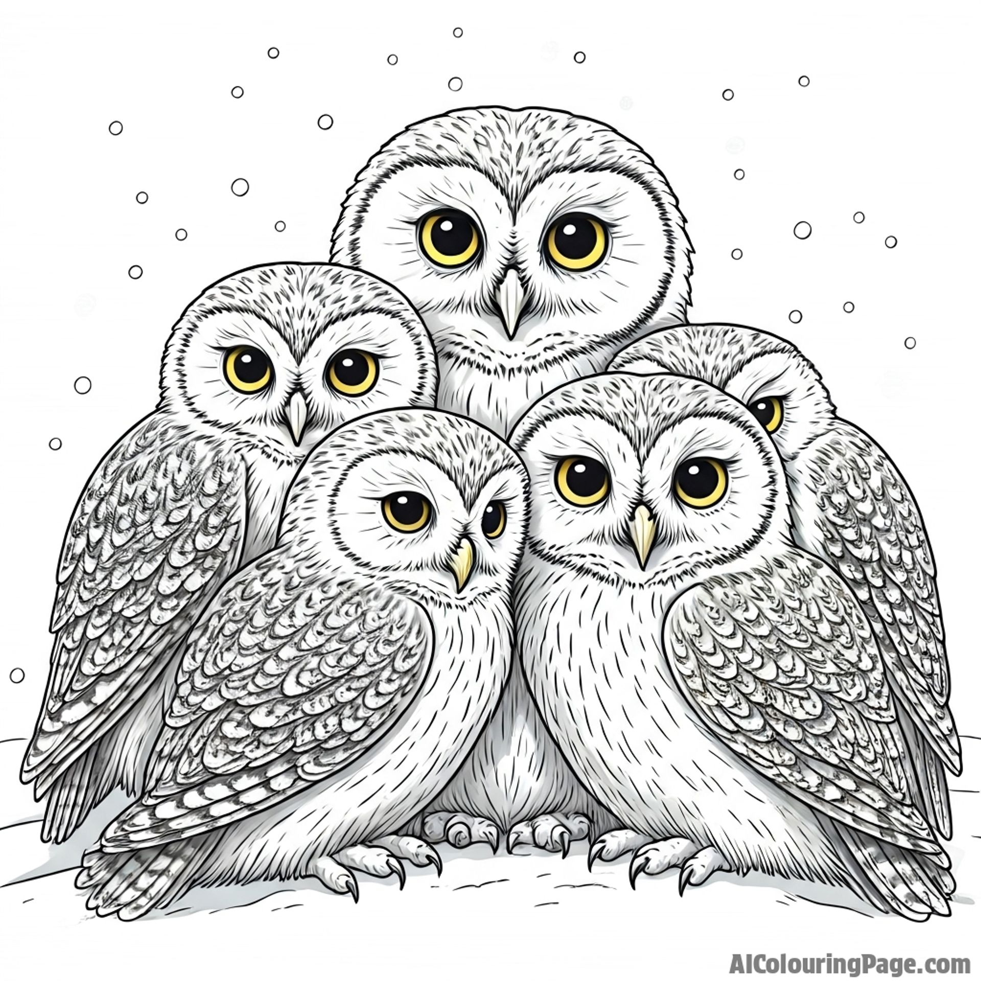 A group of owls huddled together for warmth during a blizzard.