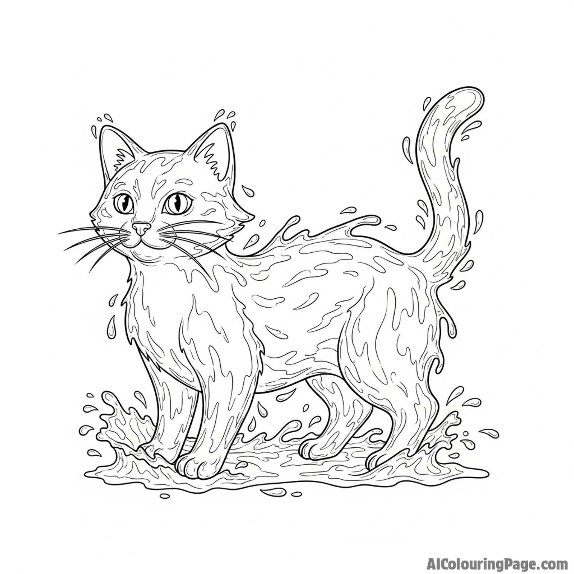 A cat made of flowing water, its form constantly shifting.