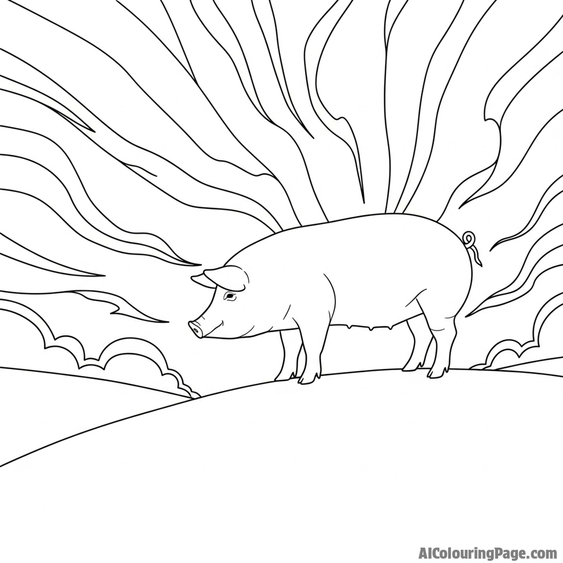 The silhouette of a lone pig standing on a hill against a dramatic sky.