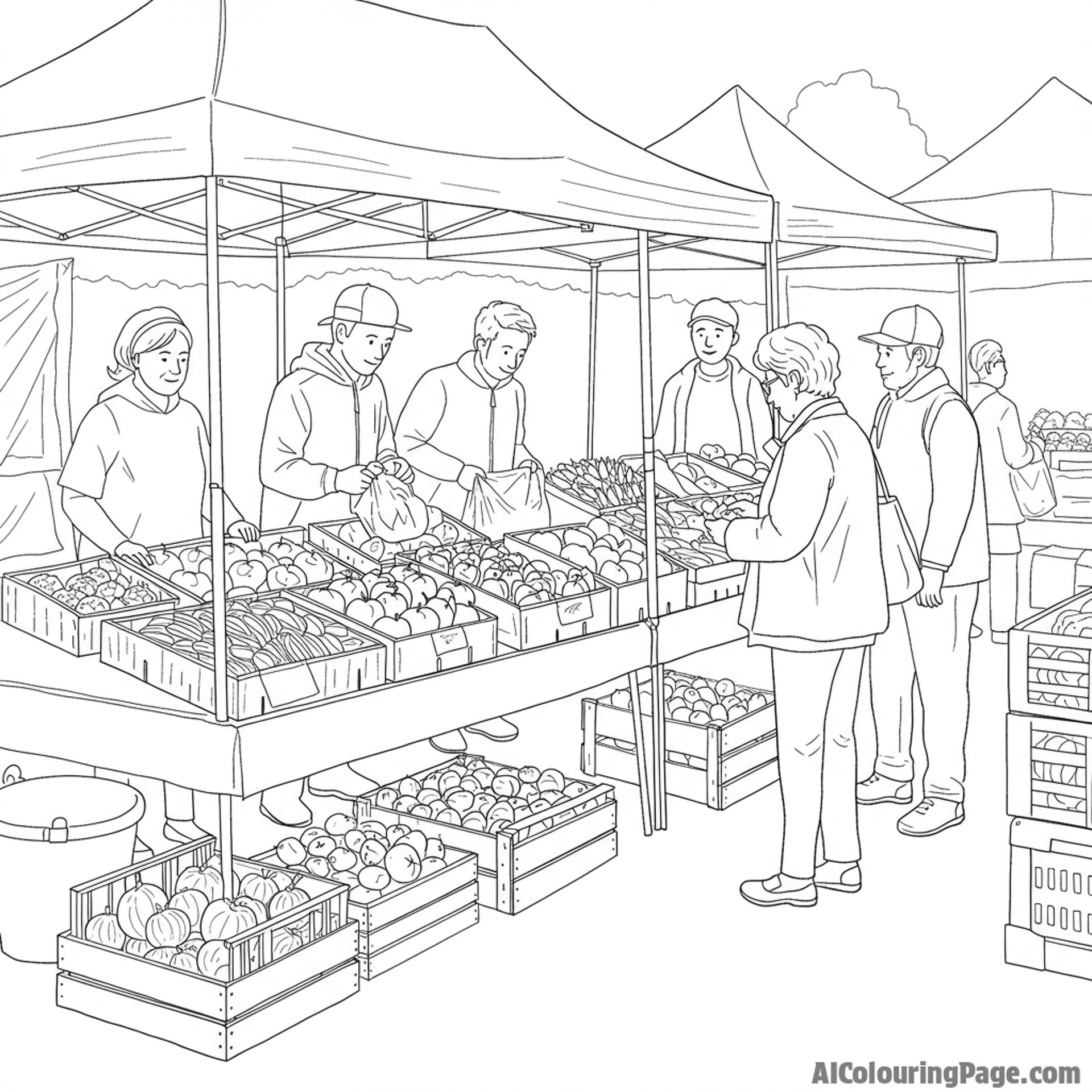 People buying produce at a local farmers market.