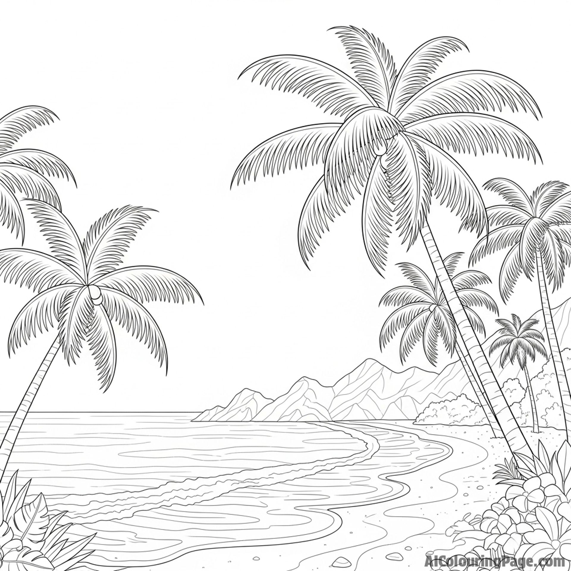 Secluded beach, palm trees swaying gently in the breeze.