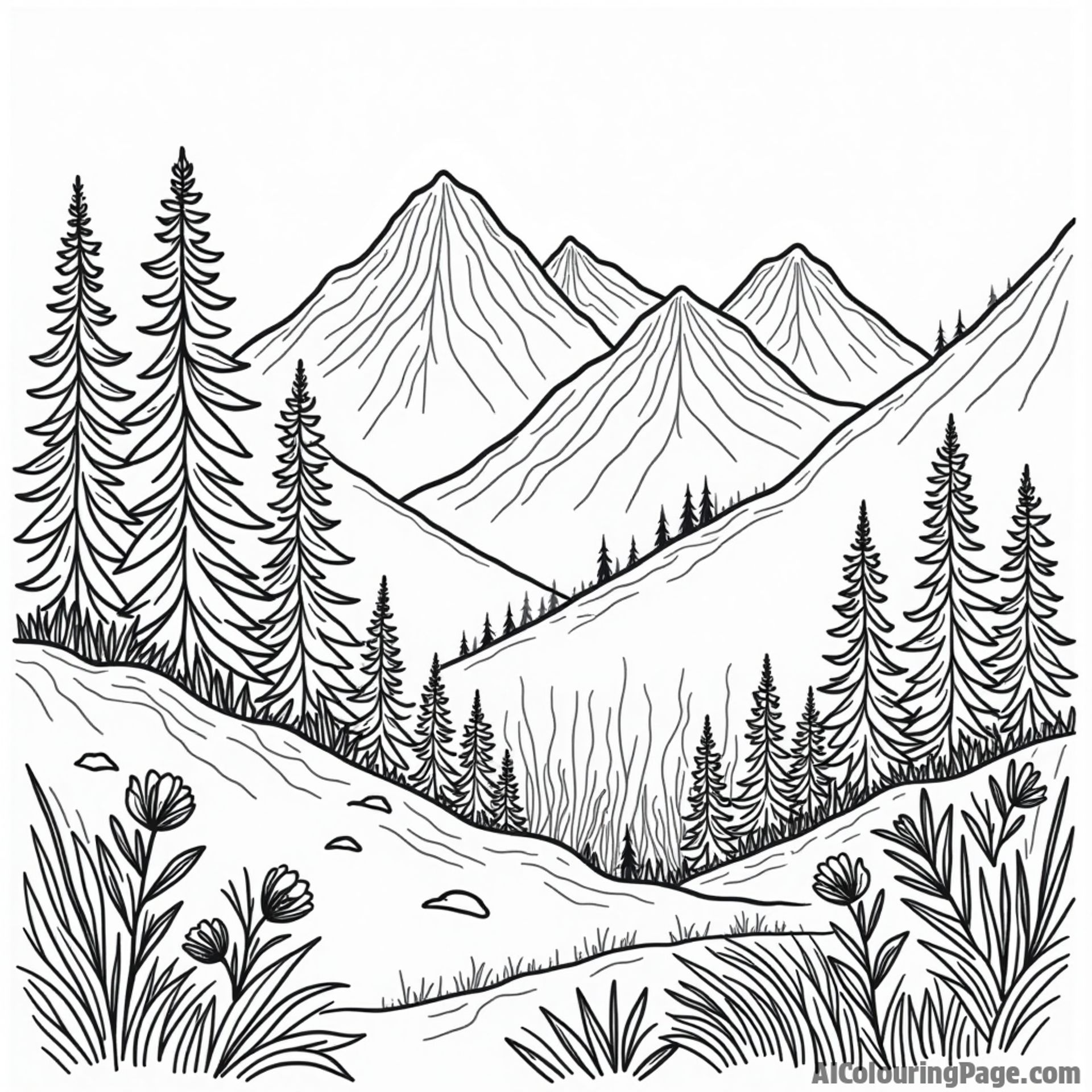 A detailed illustration of mountain flora and fauna.