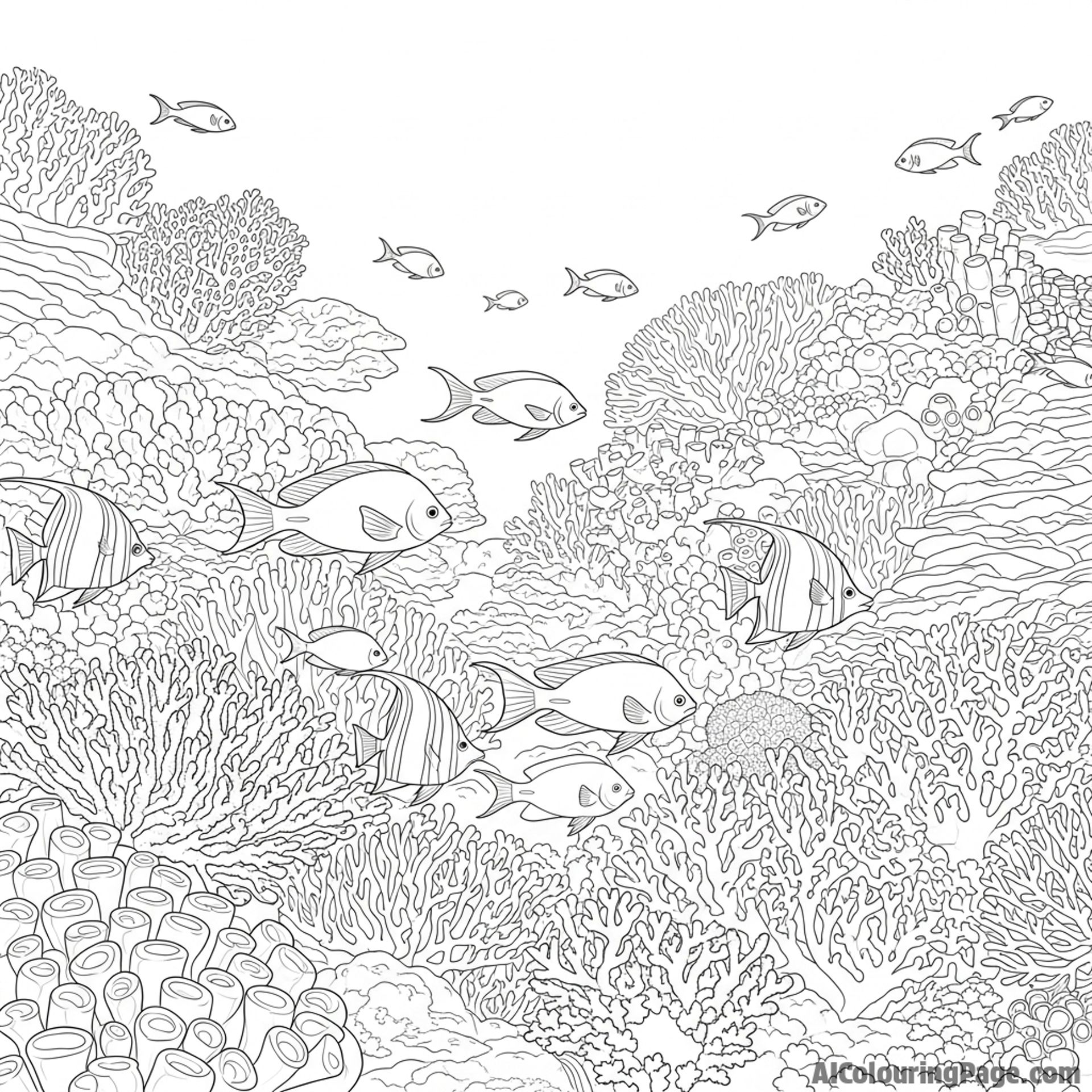 An underwater view of colorful coral and fish.