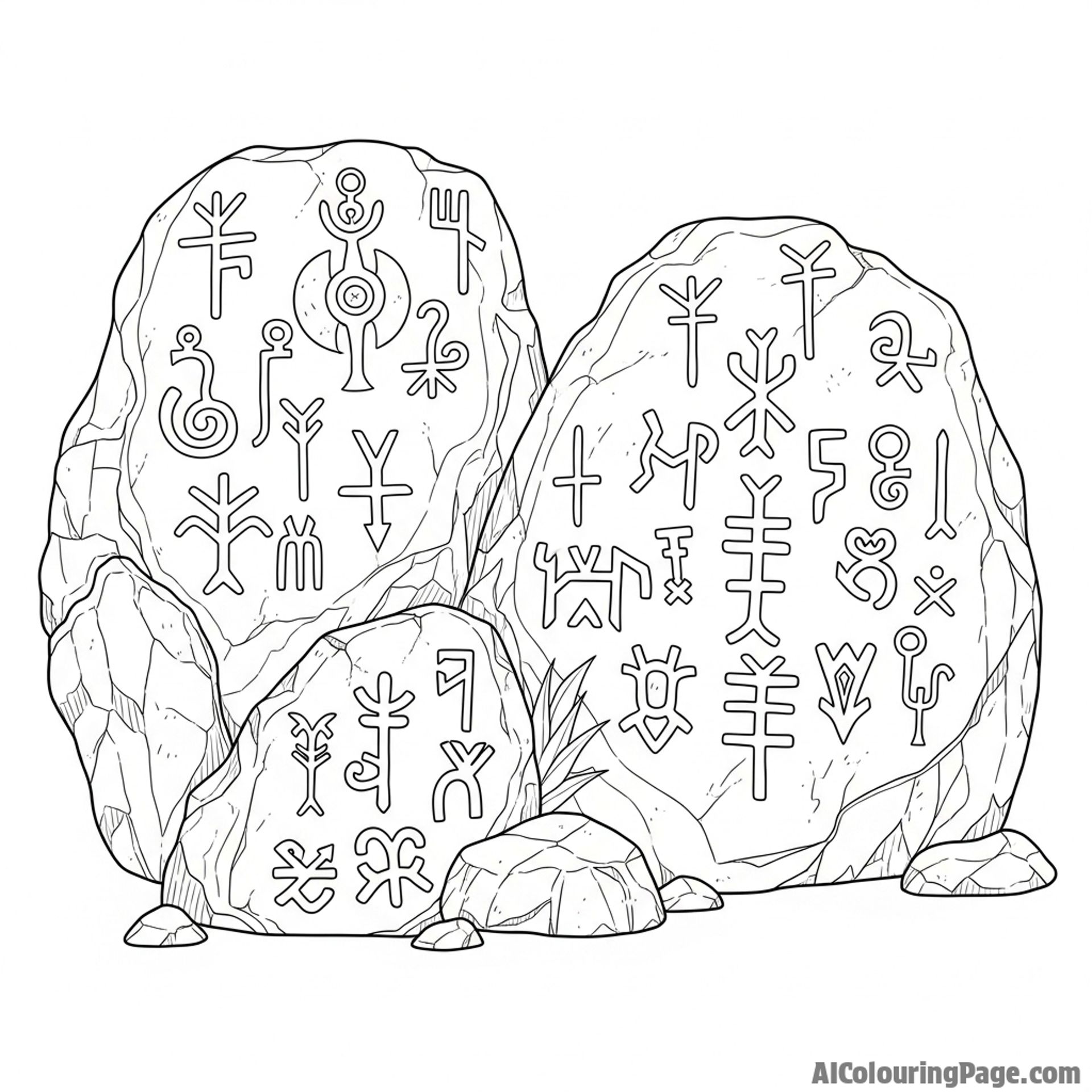 Rock carvings, ancient symbols, message from the past.