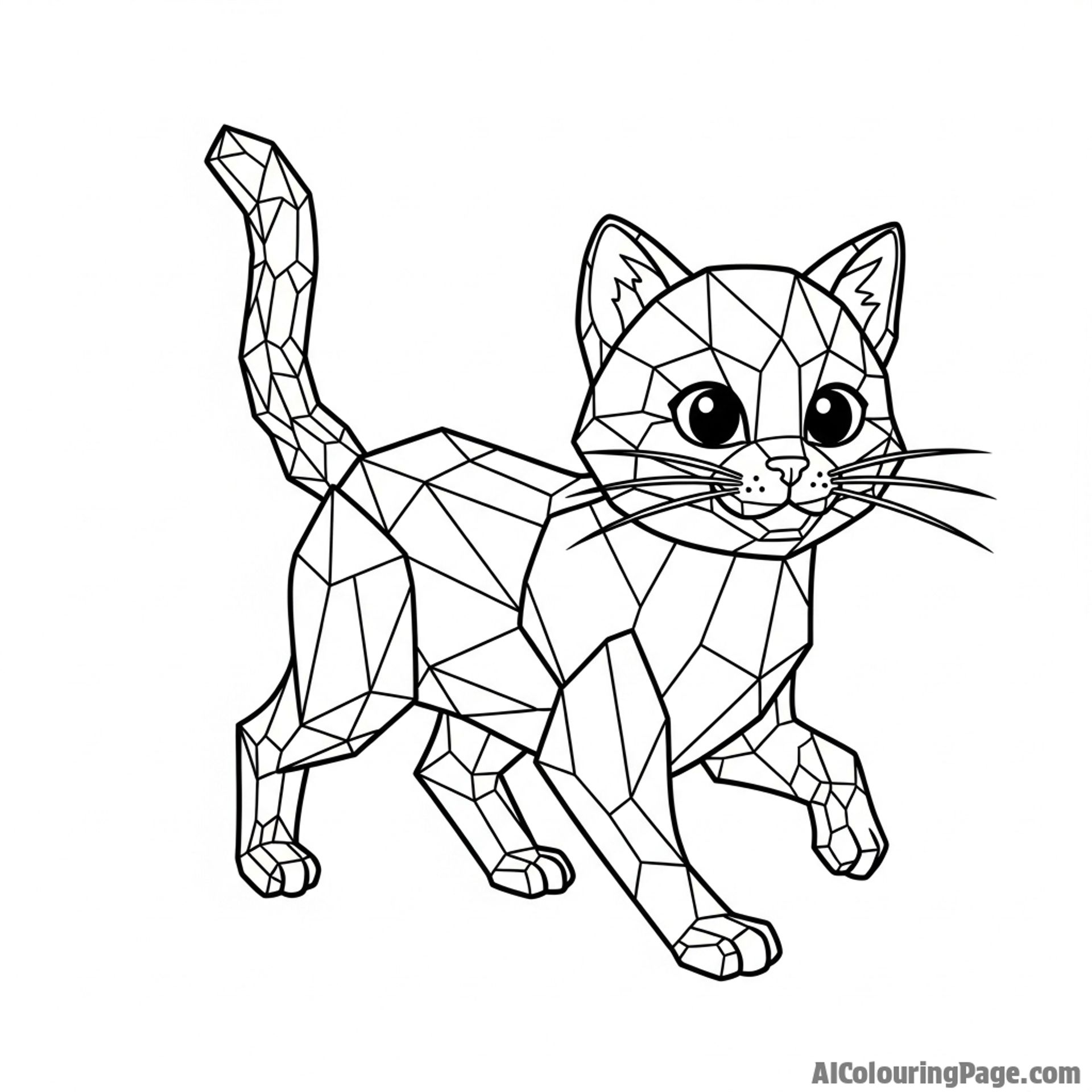 A cat constructed from shimmering, crystalline shards.