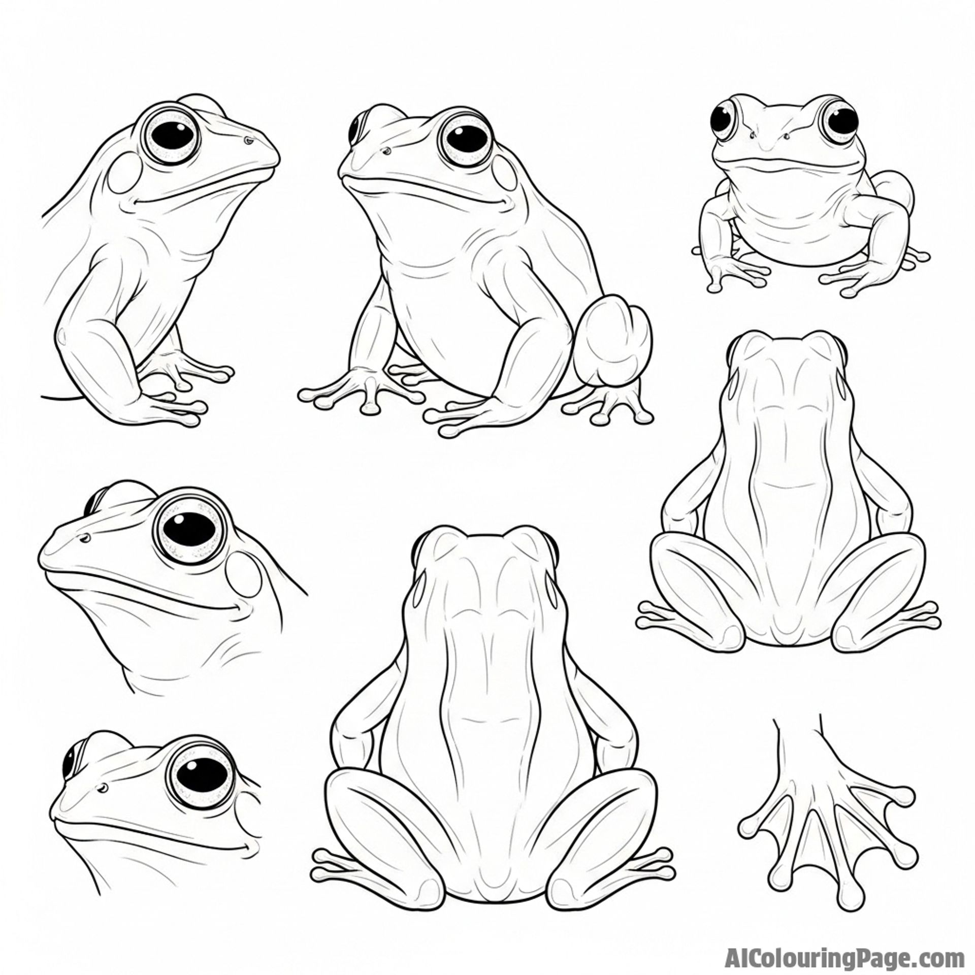 A sketch of a frog from multiple angles, like a character design sheet.