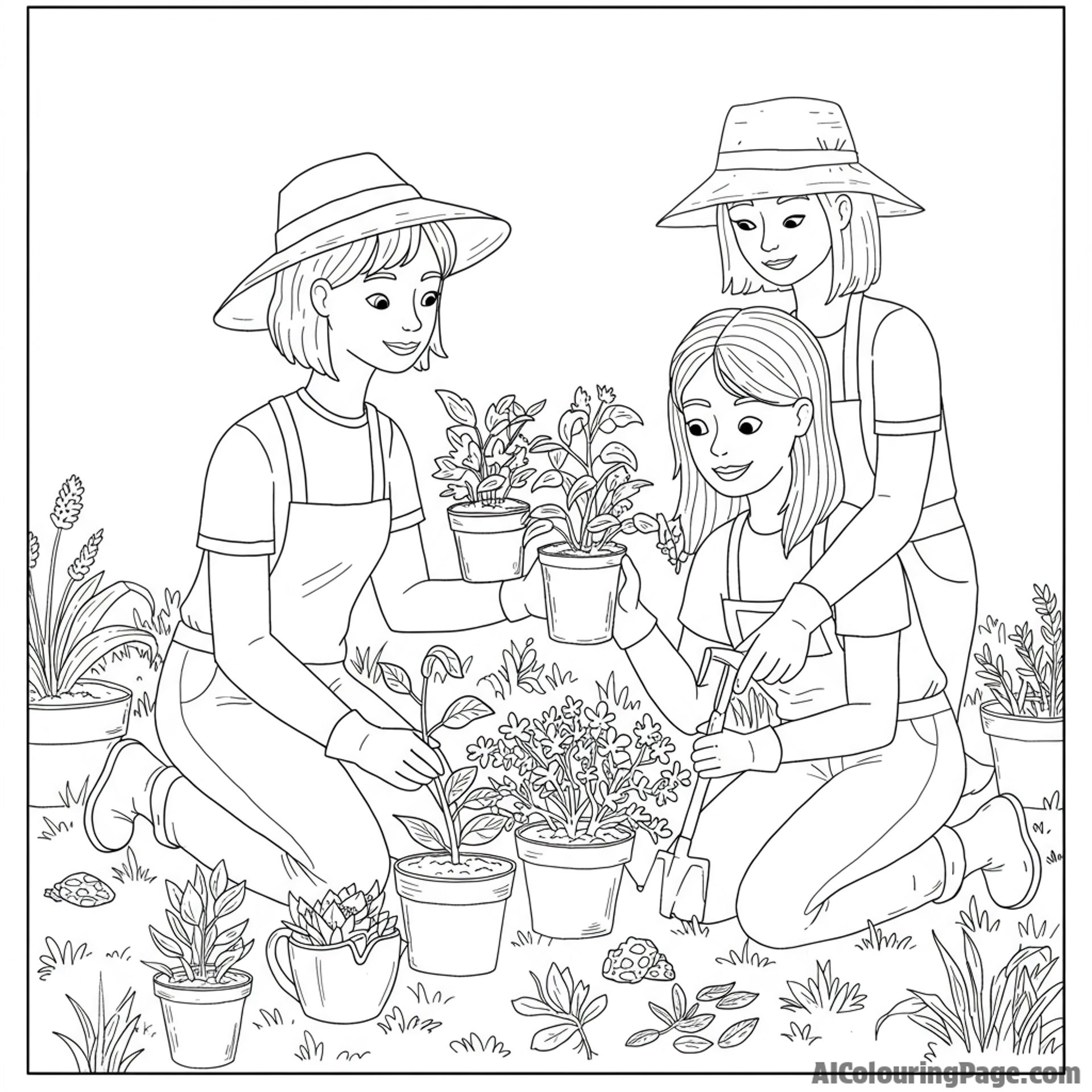 Girlfriends gardening together, nurturing plants and their bond.