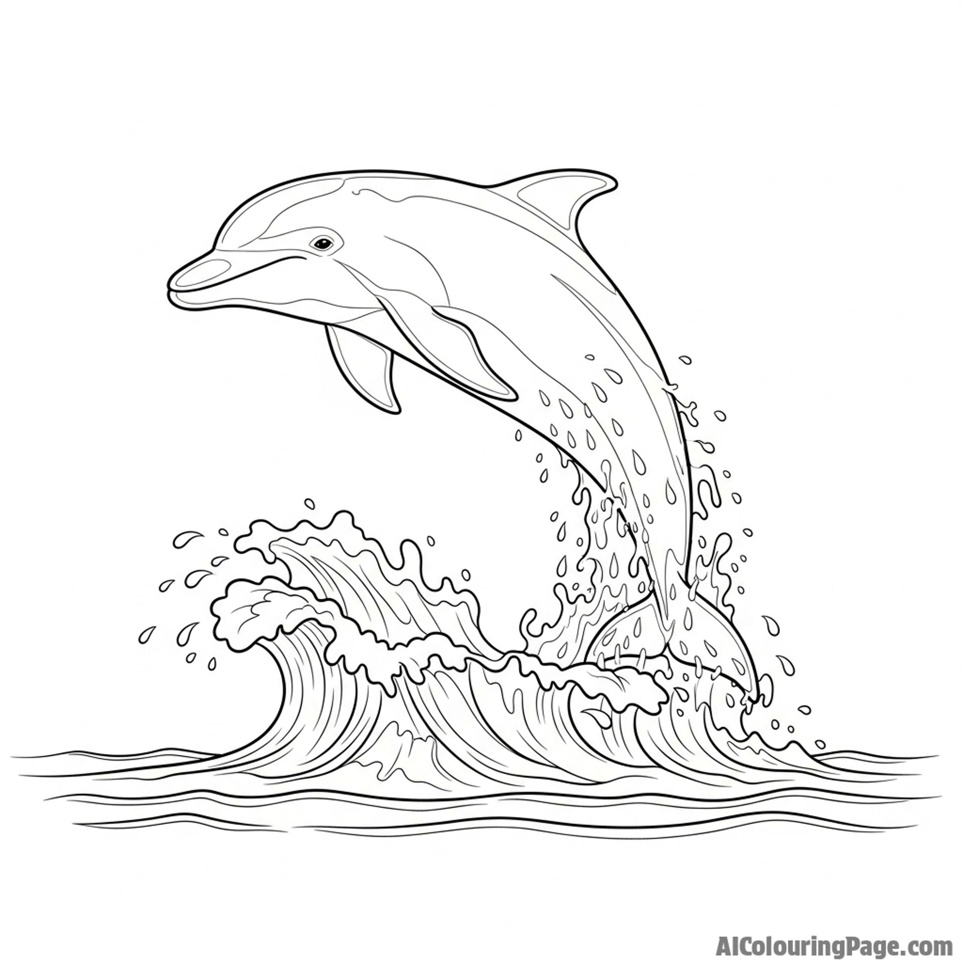 A dolphin gracefully breaching the ocean surface, creating a spectacular, frozen-in-time splash.