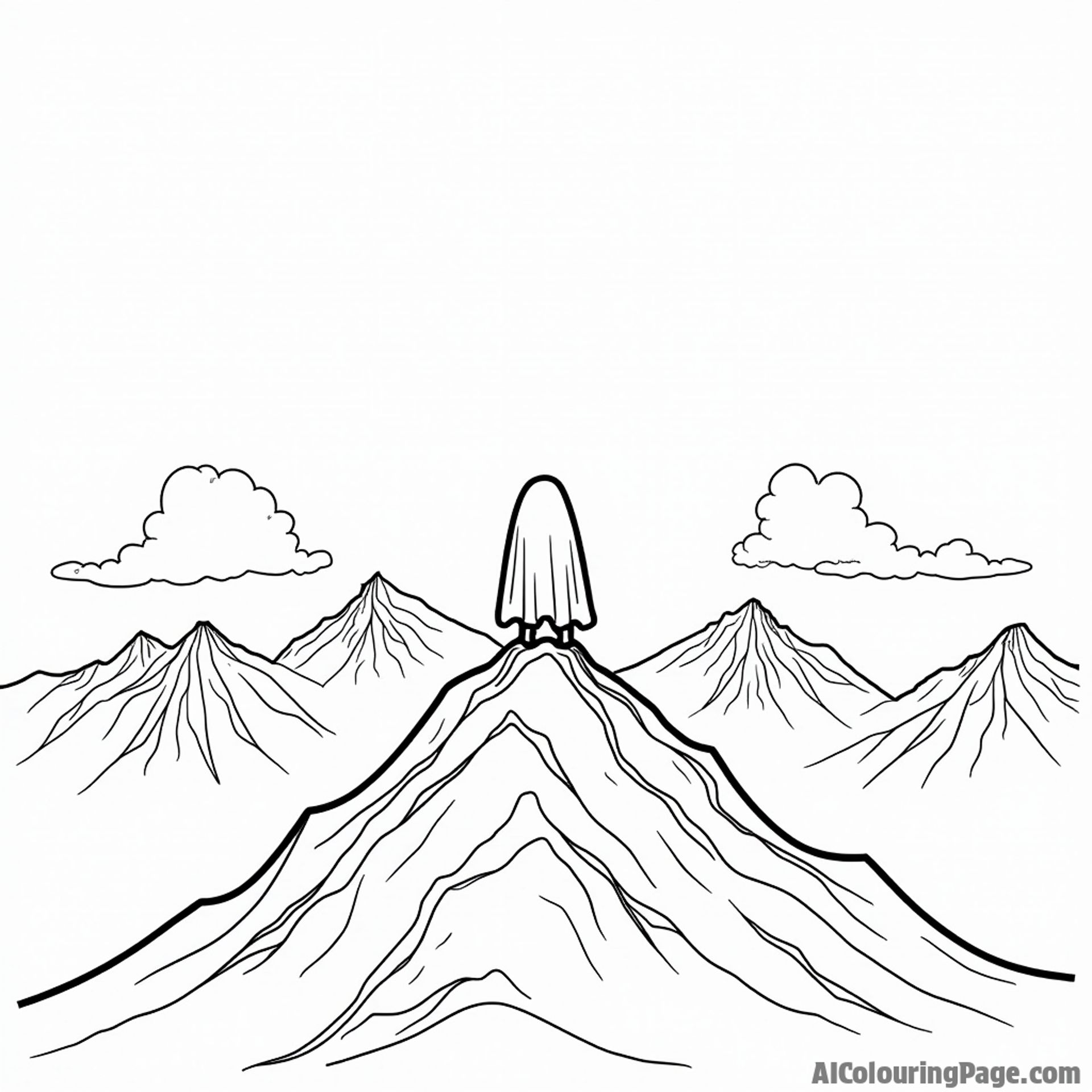 A ghostly figure standing at the summit of a mountain.