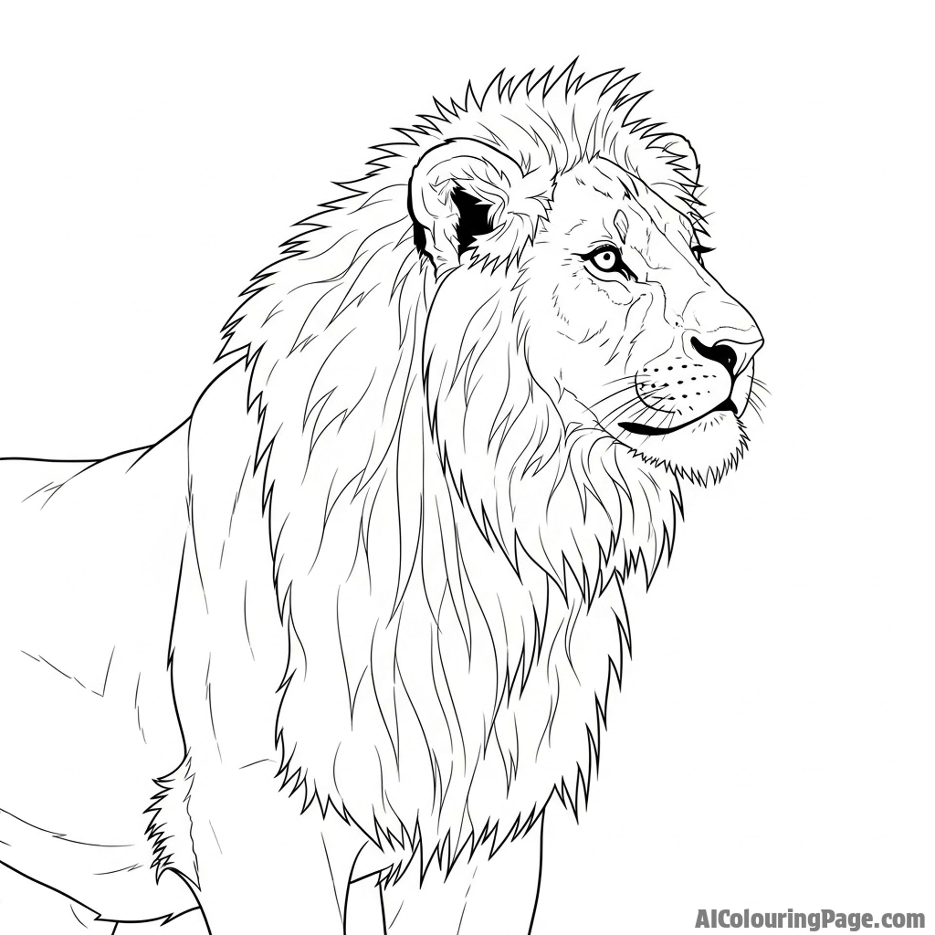 A young male lion with a scruffy, developing mane, looking into the distance.