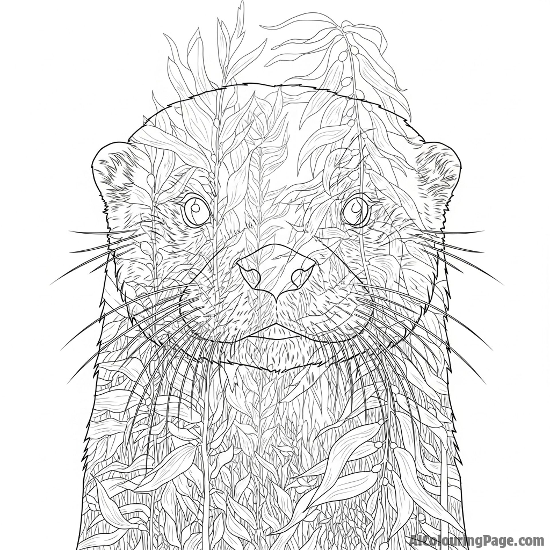 A double exposure portrait combining an otter’s face with a dense kelp forest.