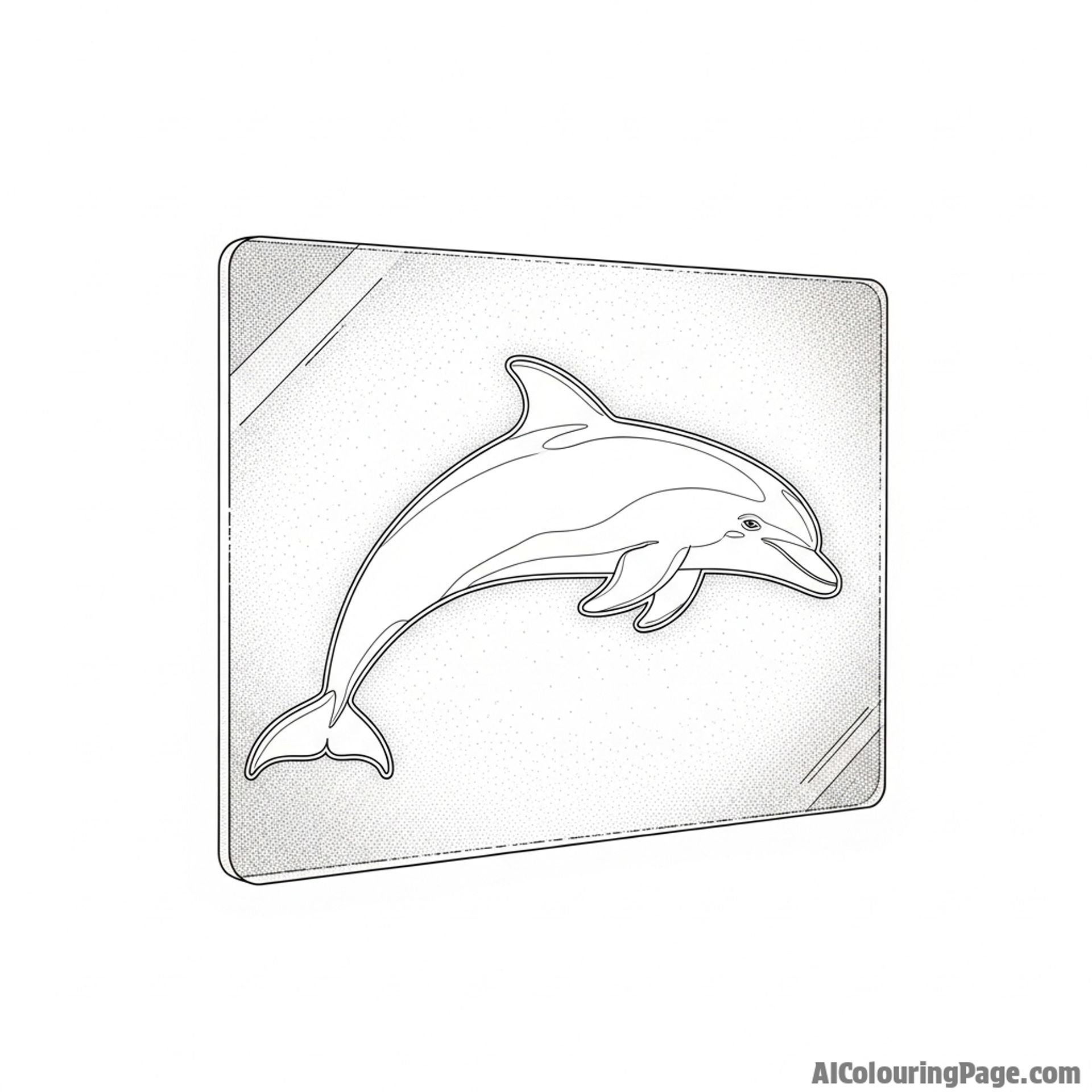 The form of a dolphin etched onto a sheet of frosted glass, visible by the light passing through.