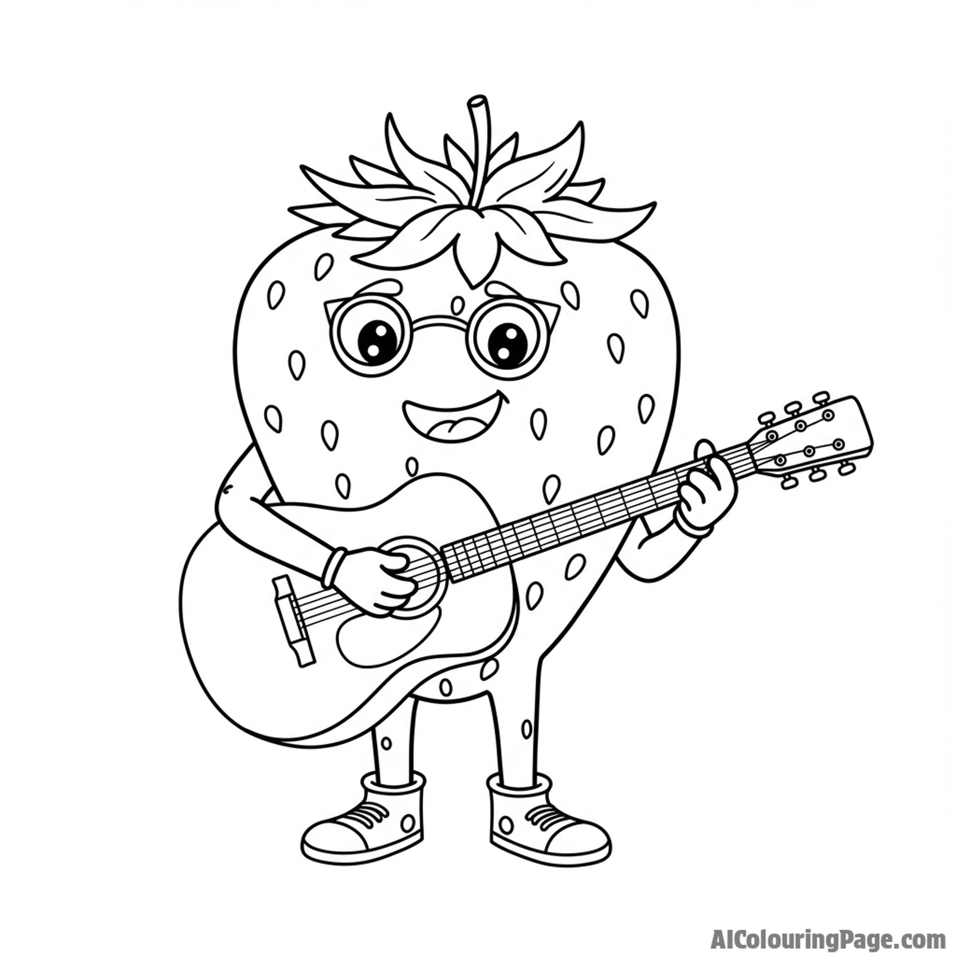 strawberry musician, playing a guitar