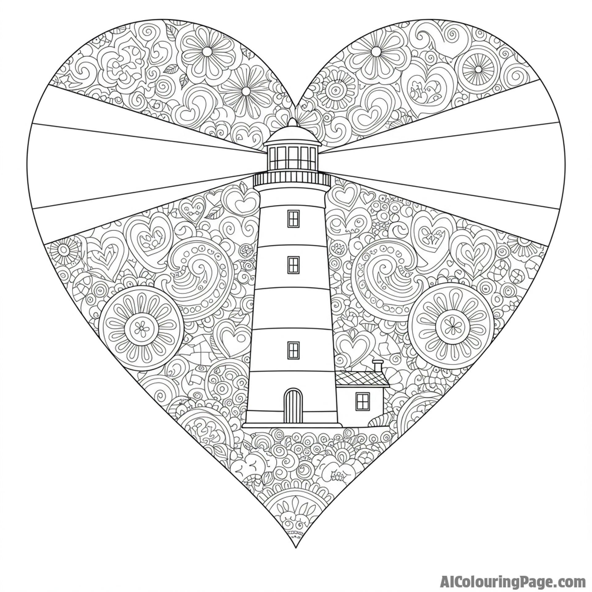 A lighthouse beaming light in a heart-shaped pattern.