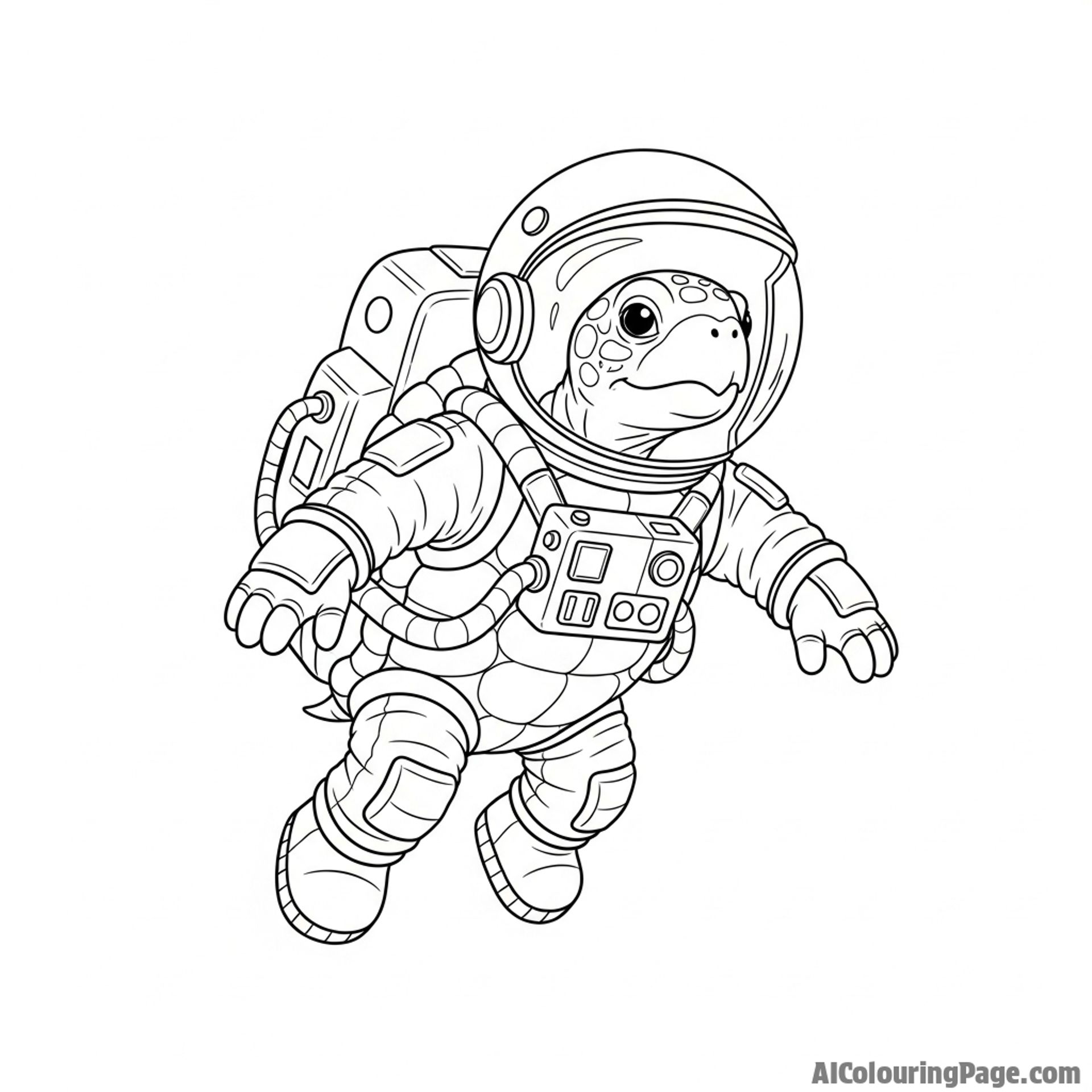 A turtle in a spacesuit, floating in zero gravity.