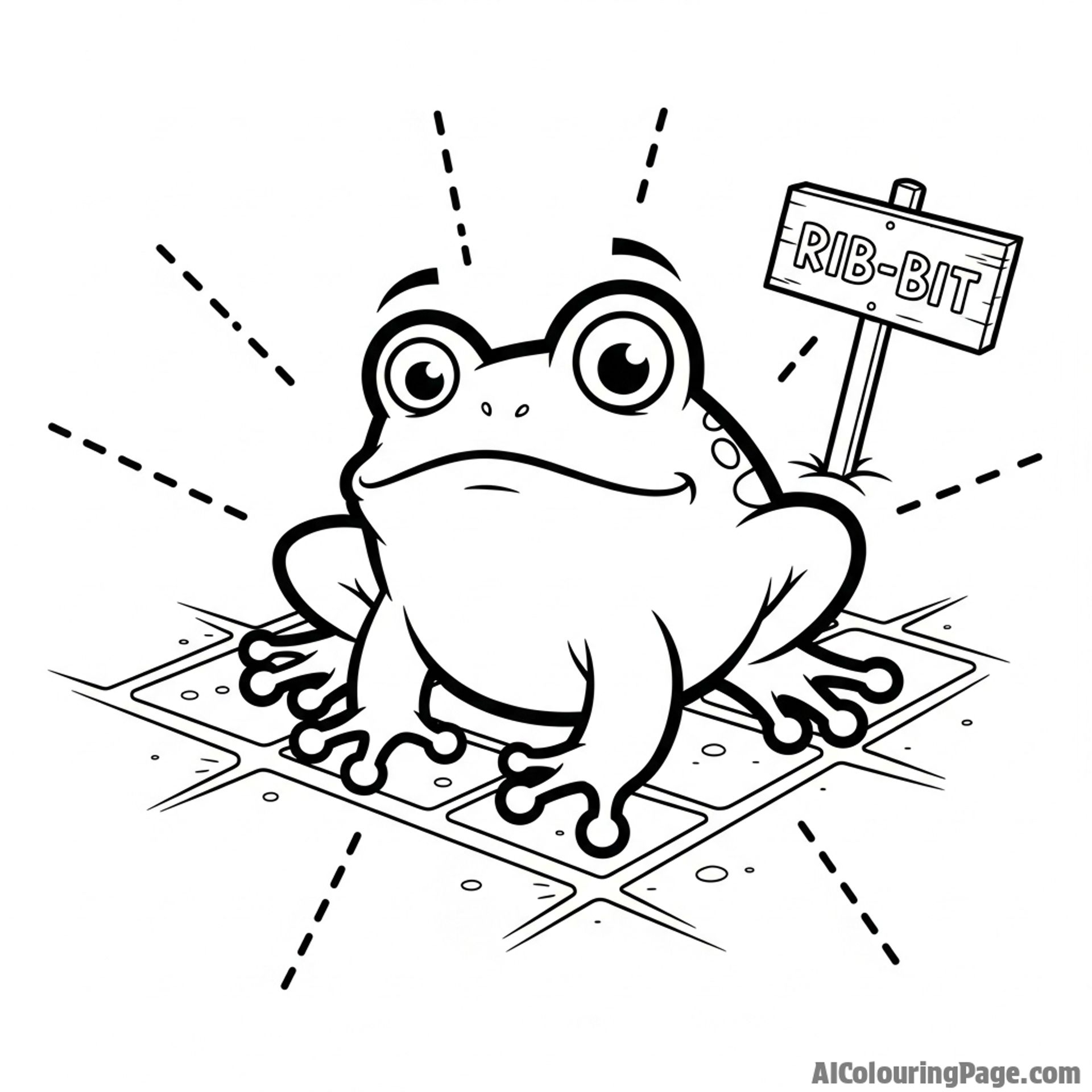 A chalk outline of a frog on a pavement, as if in a crime scene.