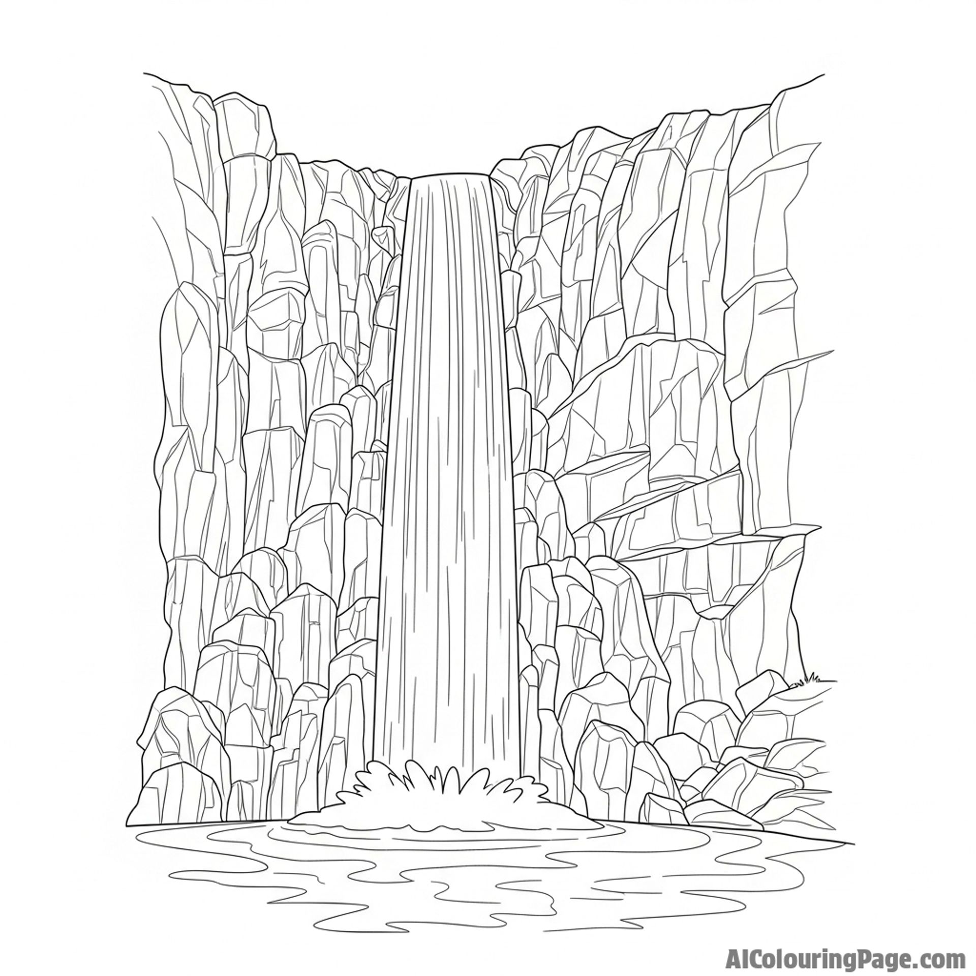 A waterfall flowing during a dry season, revealing more of the rock face.