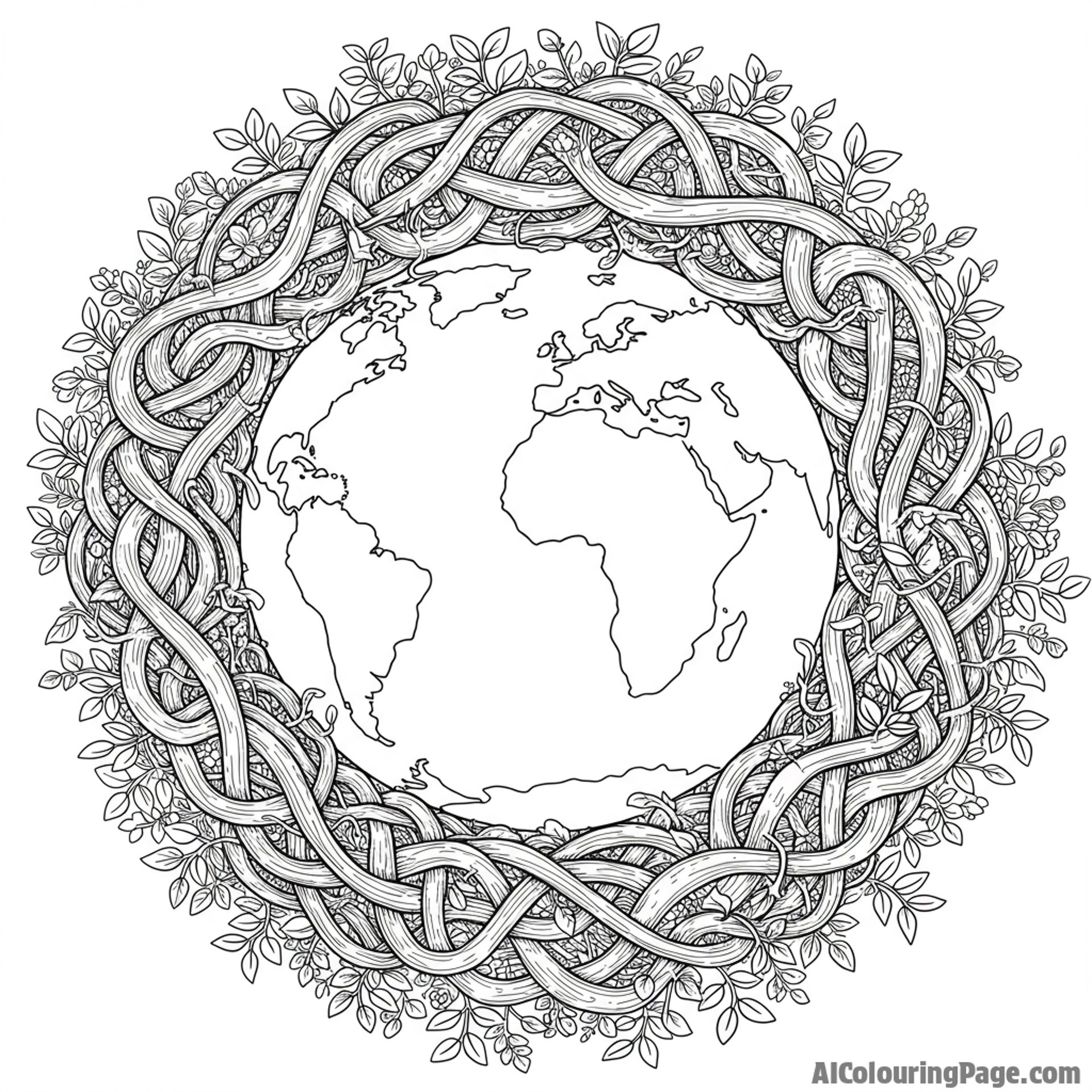 A symbol of intertwined roots of many plants signifying Earth Day.