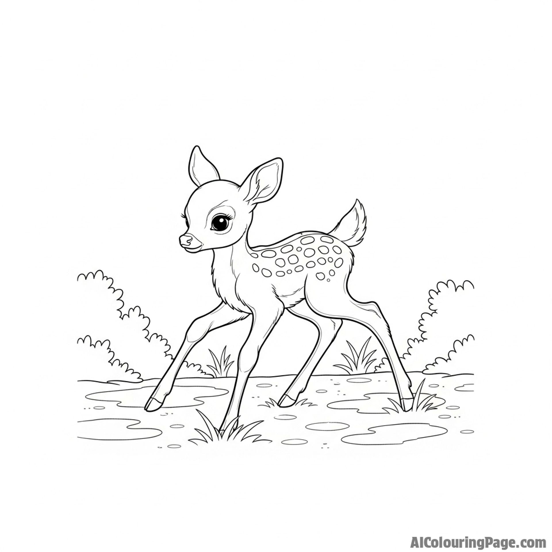 A baby fawn taking its first wobbly steps in a sun-dappled clearing