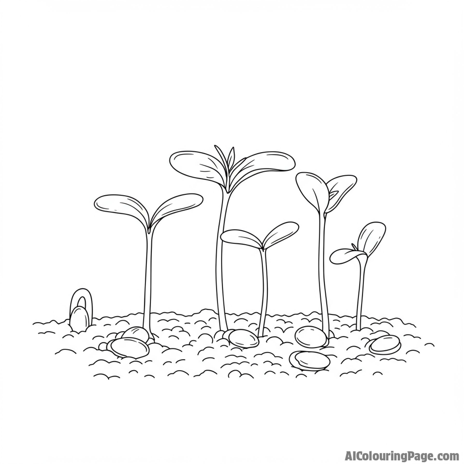Close-up of seedlings emerging from fertile soil.