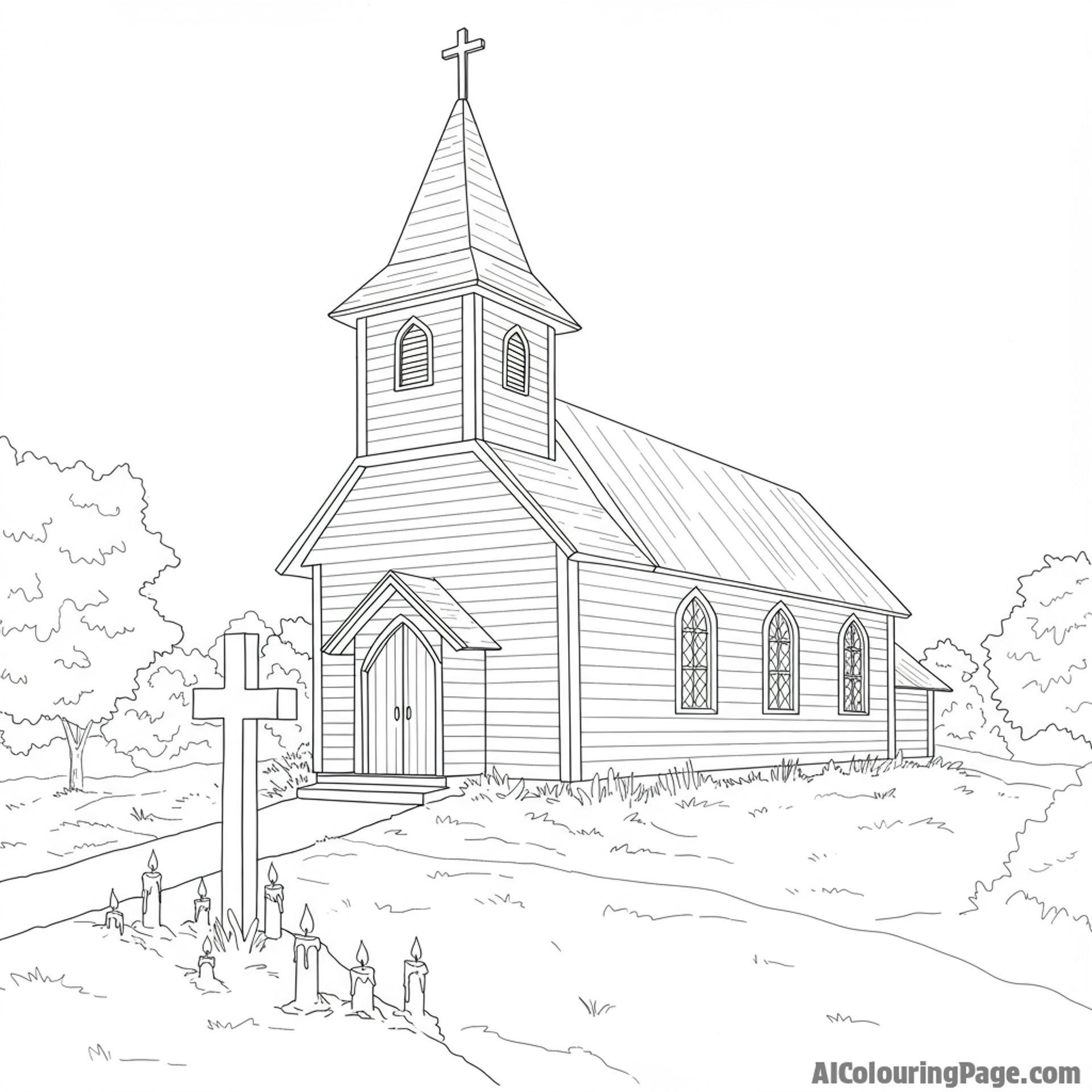 Village church during nighttime, candlelit service and reflective silence.