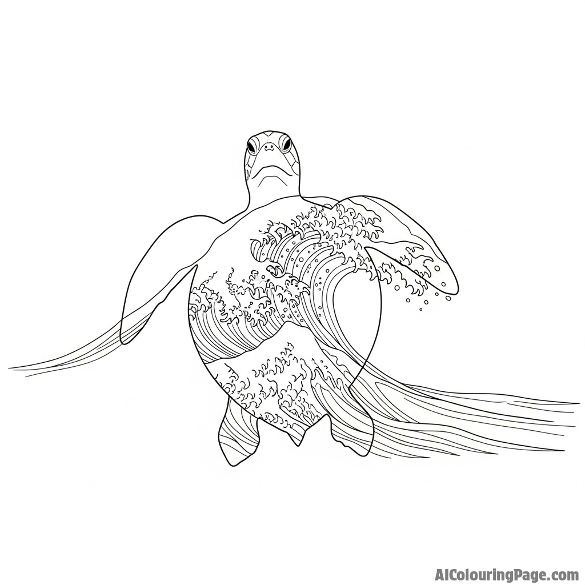A double-exposure image combining a turtle's silhouette with an ocean wave.
